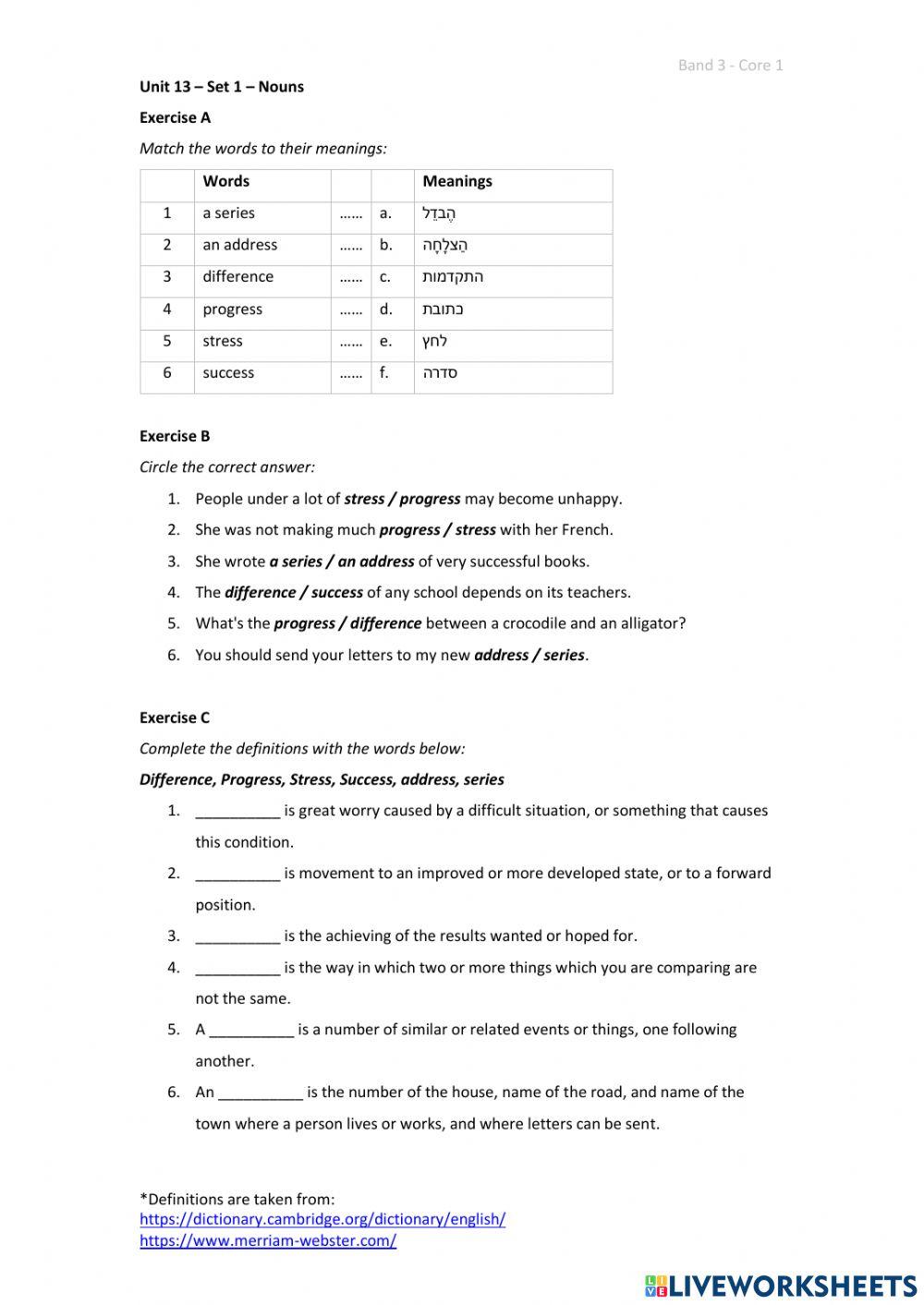 Band 3 (Core 1) - Unit 13 - Set 1