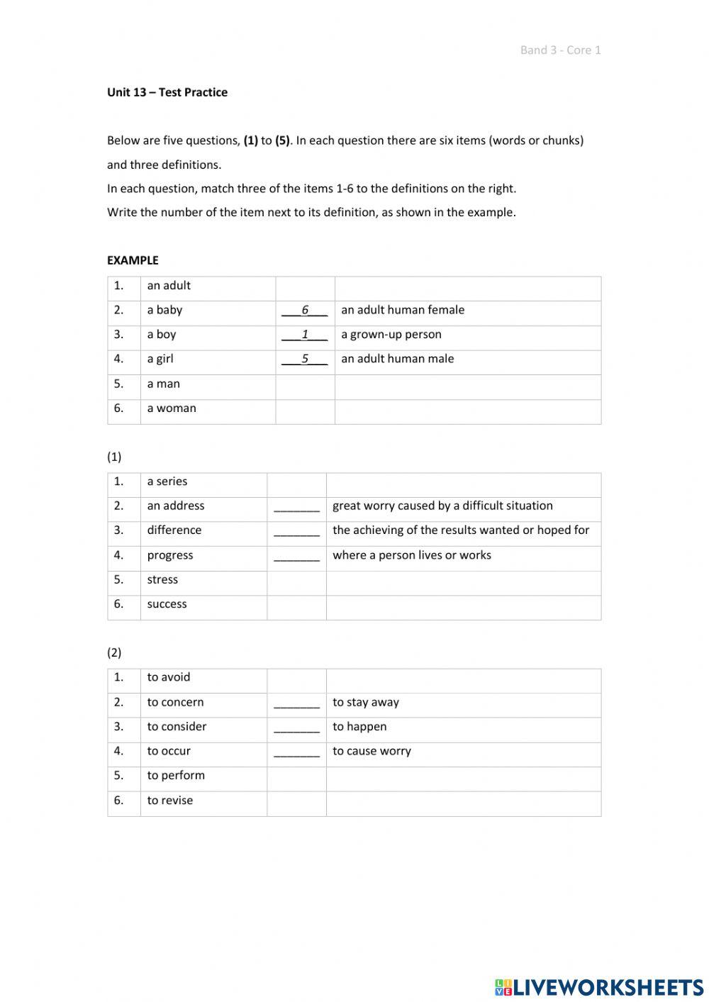 Band 3 (Core 1) - Unit 13 - Test