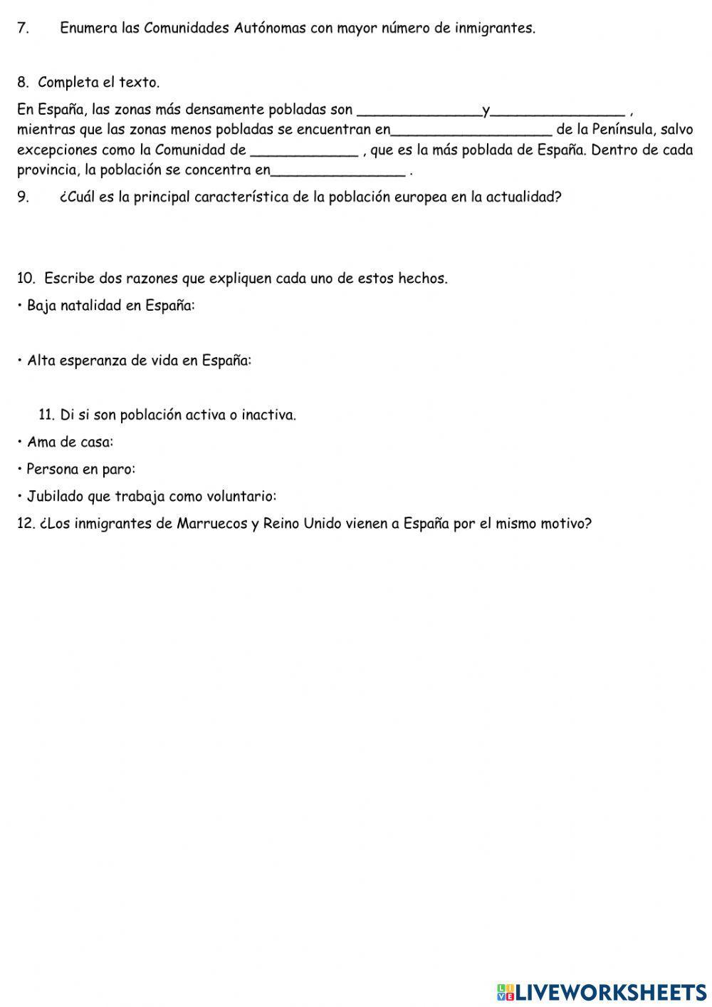 La población de España y Europa