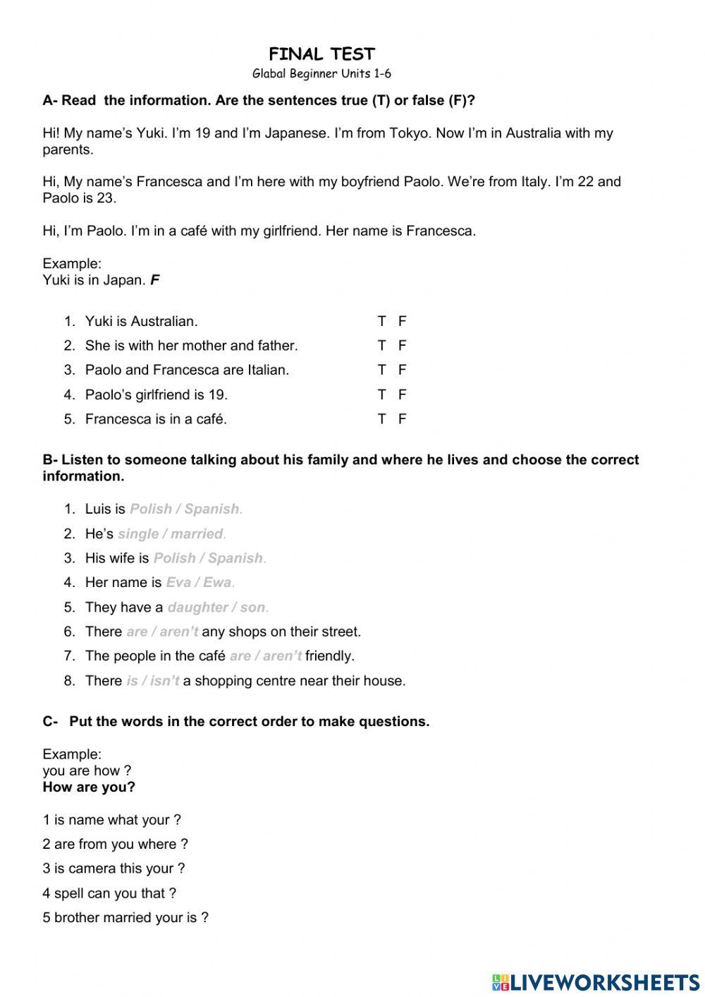 Final Test-Global Beg U1-6