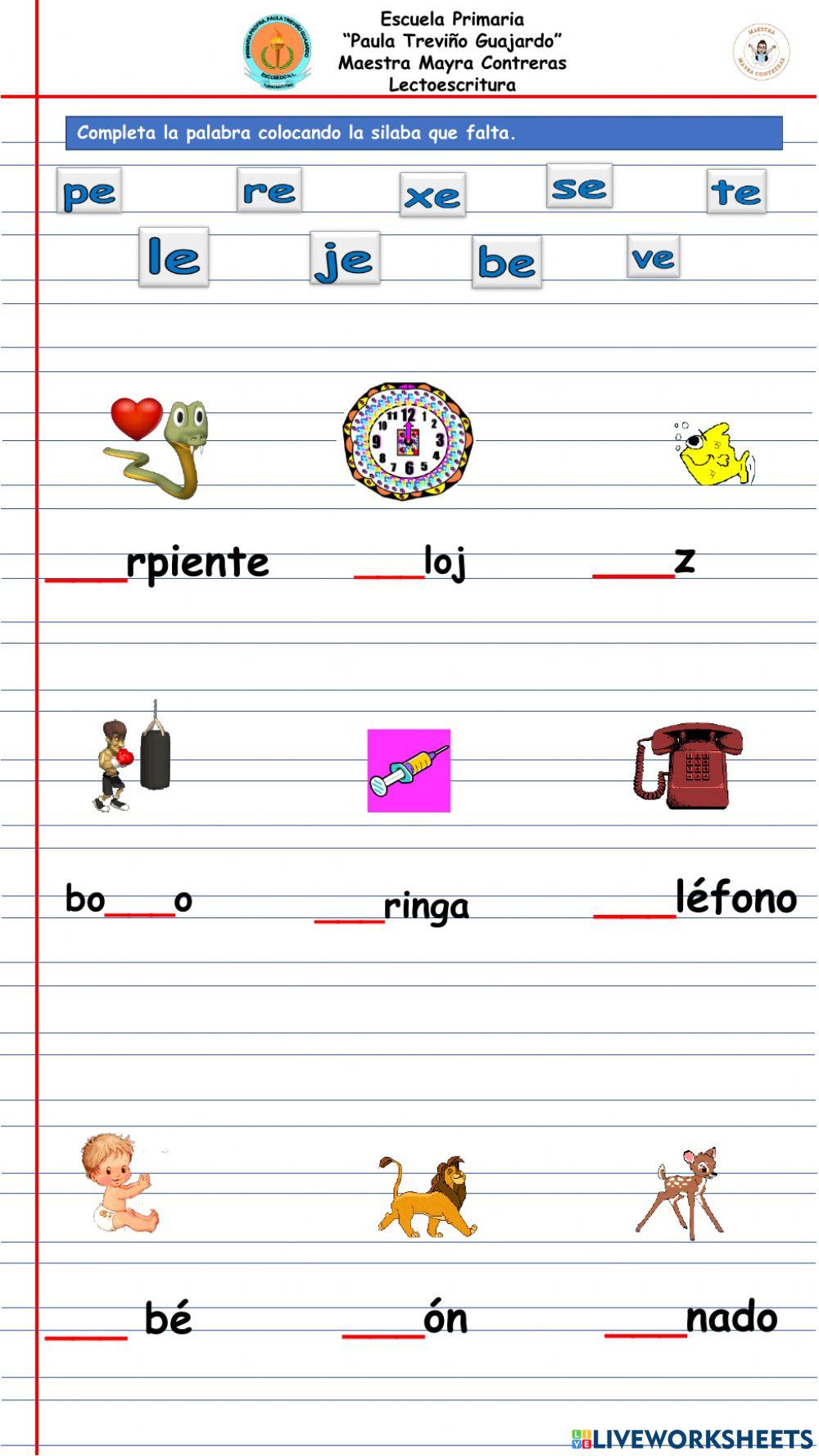 Método 20 días, sílabas con e