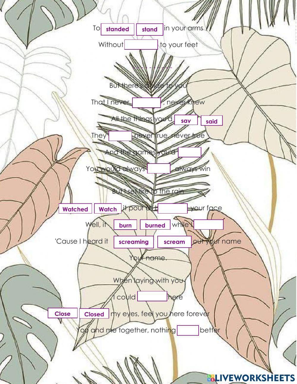 Past Simple, Simple Present and Present Continous with Set Fire to the Rain - Adele