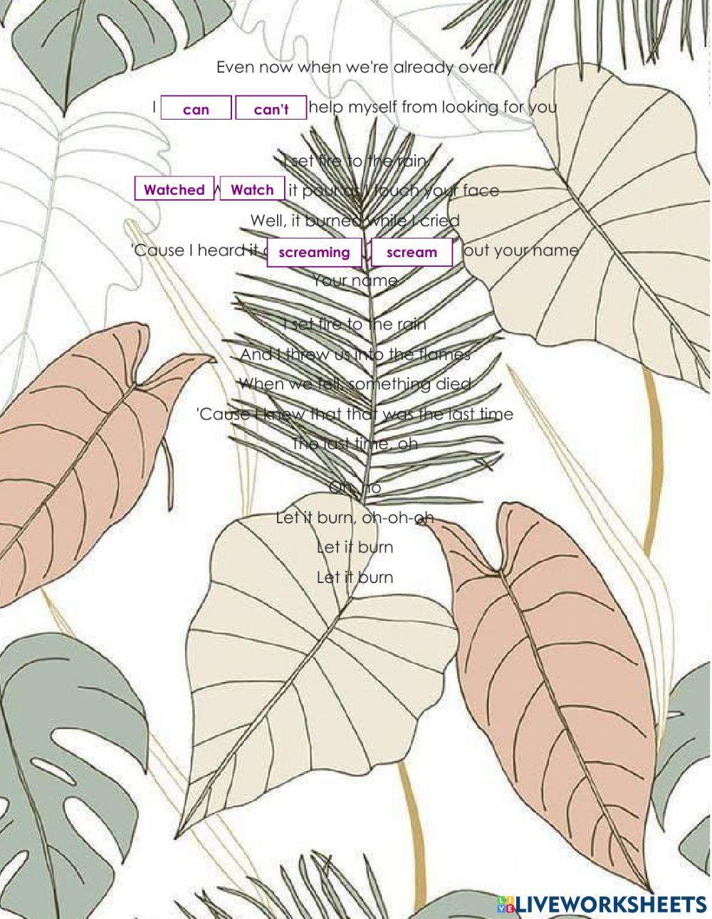 Past Simple, Simple Present and Present Continous with Set Fire to the Rain - Adele