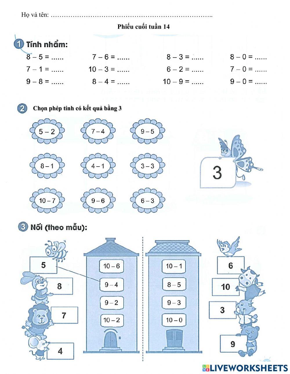 Phiếu cuối tuần 14 Toán