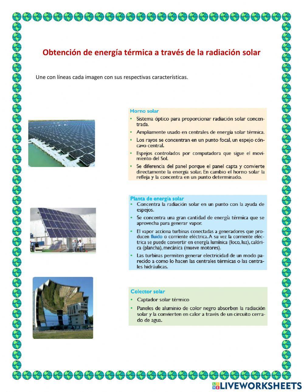 Obtención de energía térmica a través de la radiación solar.