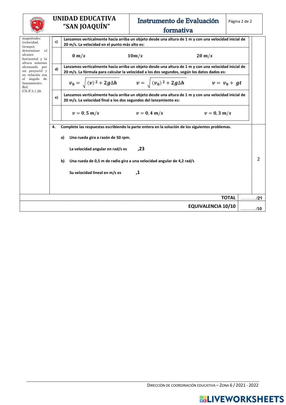 Evaluación de Física