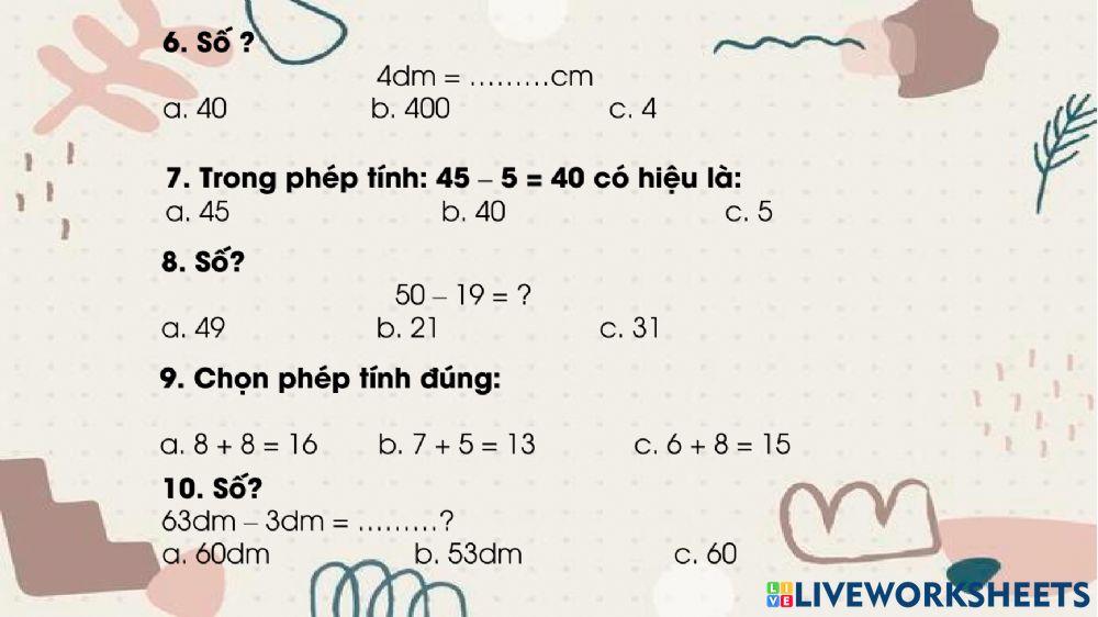 Phiếu bài tập Toán
