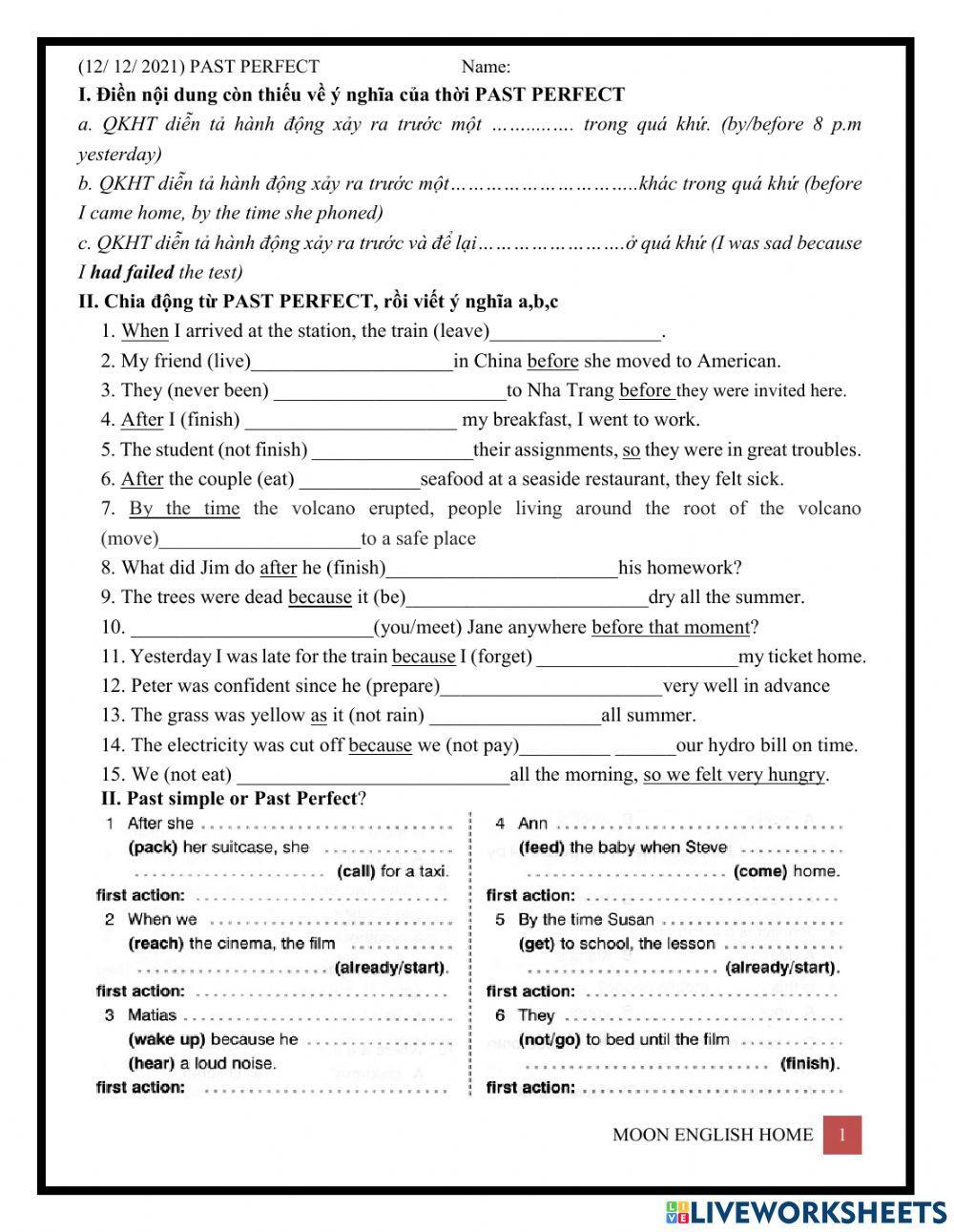 Grade 8- Past Perfect