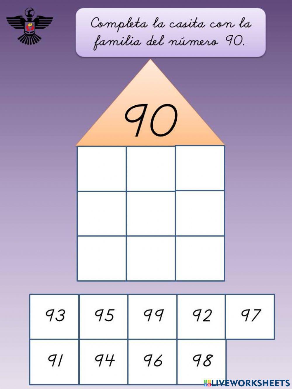 Completa la casita con la familia del número 90