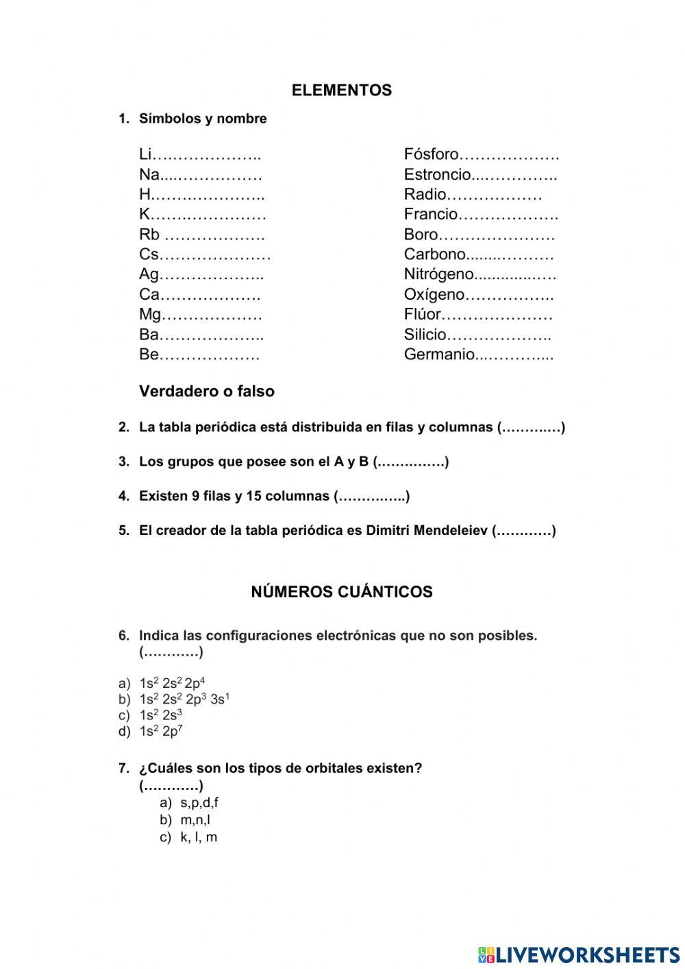 Elementos y Números Cuánticos