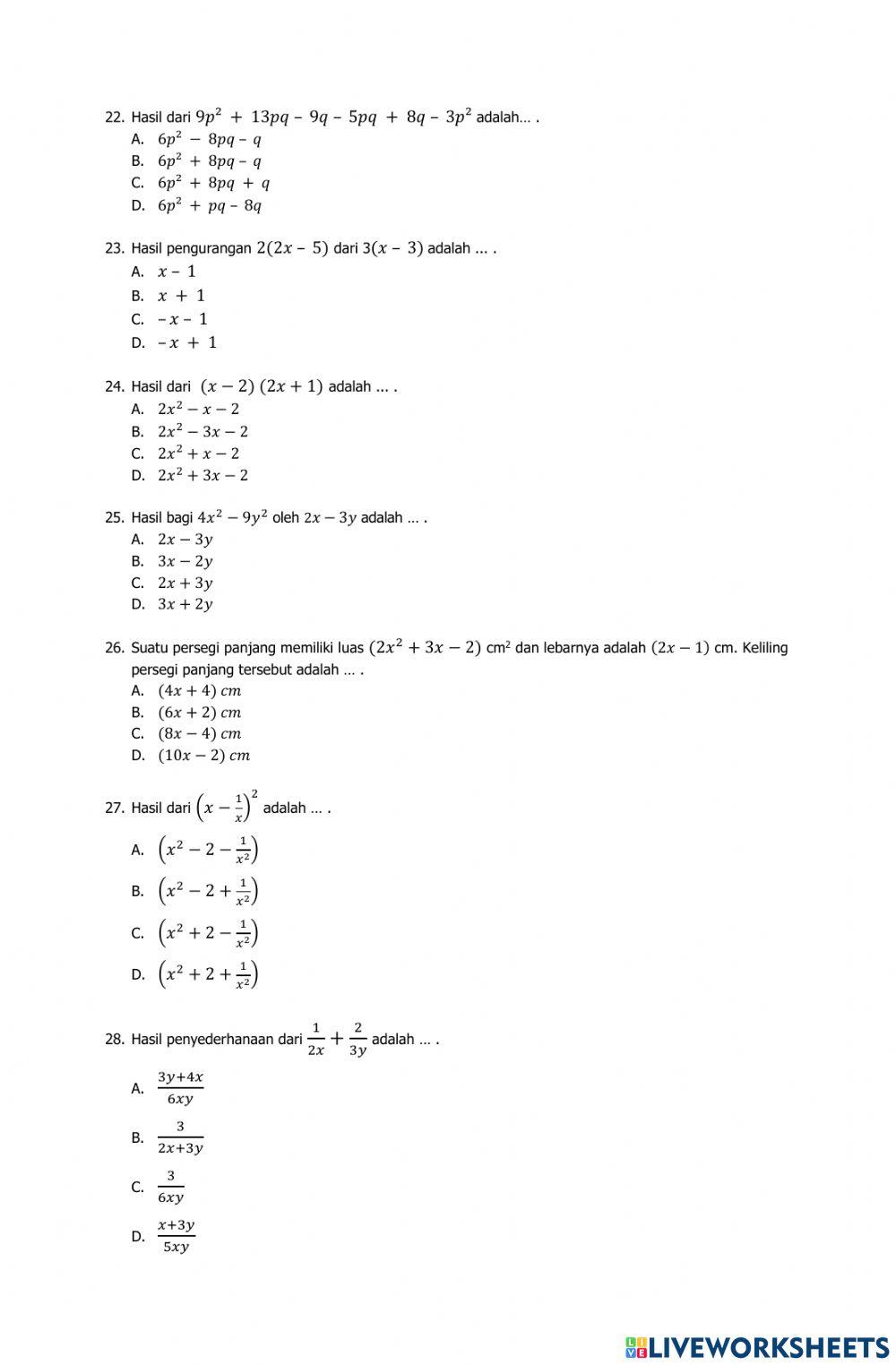 Pas matematika kelas 7