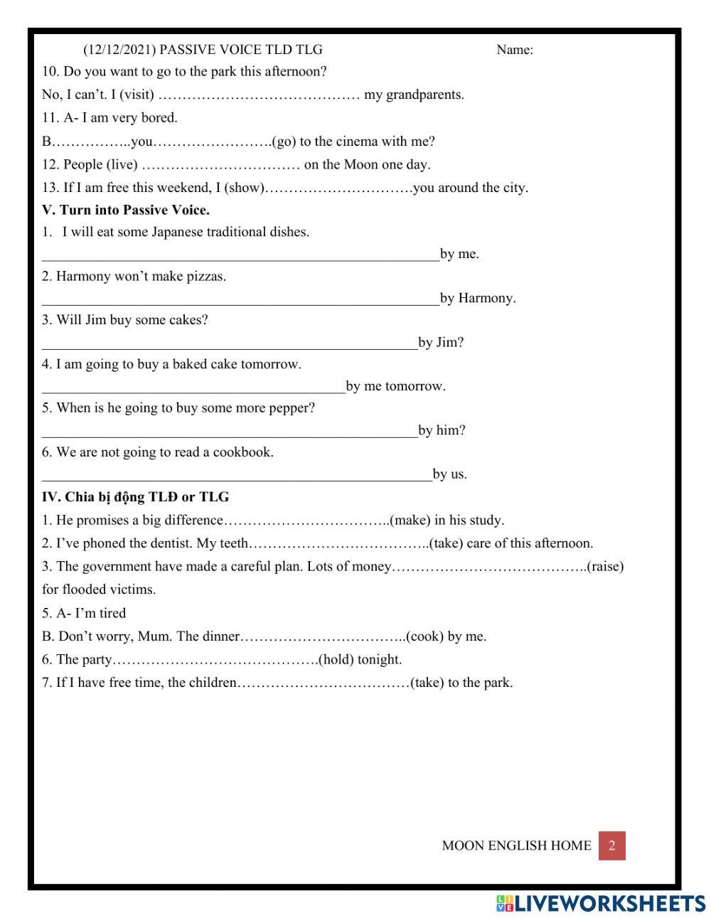 Grade 6- Passive TLĐ TLG