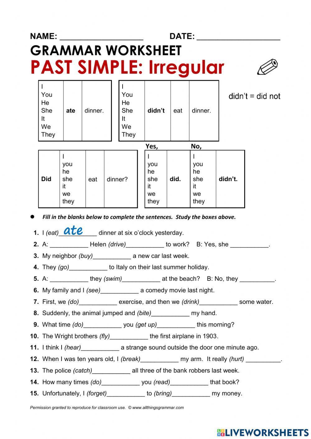 Past simple worksheet