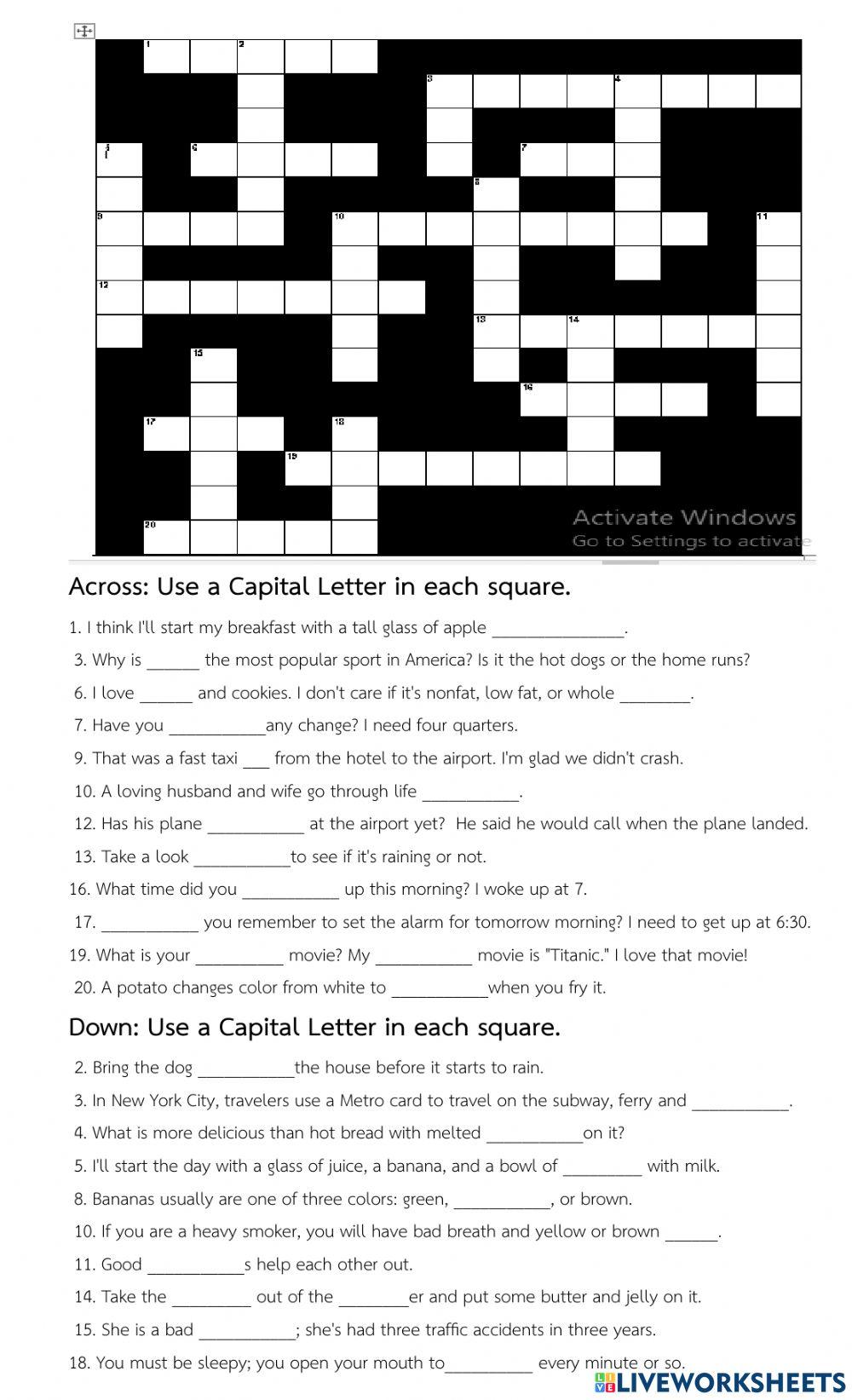 U2 School day : scramble dictation crossword online exercise for Live