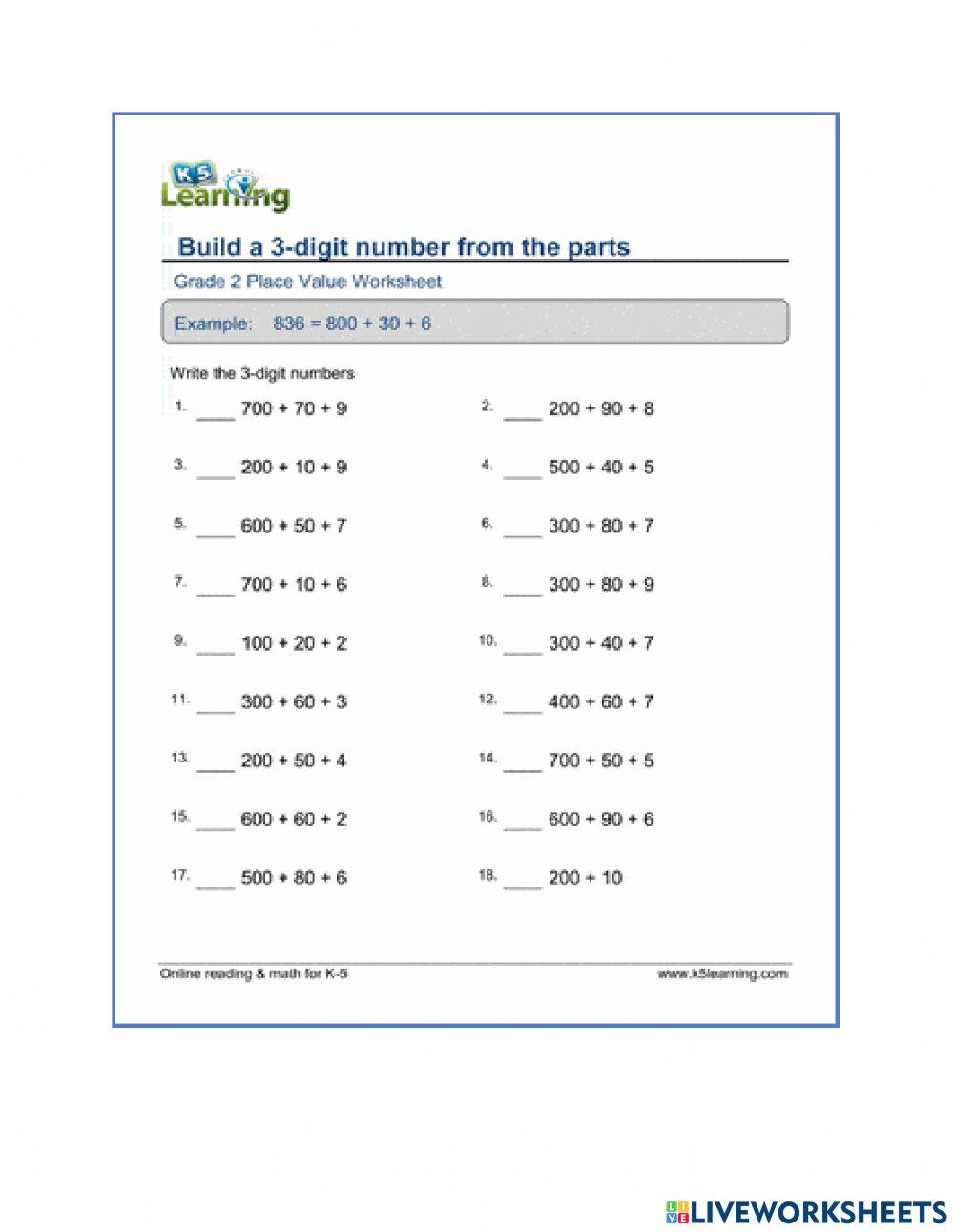 Place value worksheet