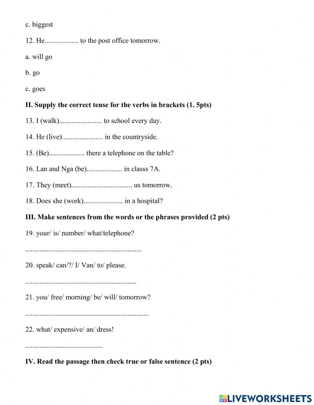 Enlish 7 - test 1.3 - semester 1