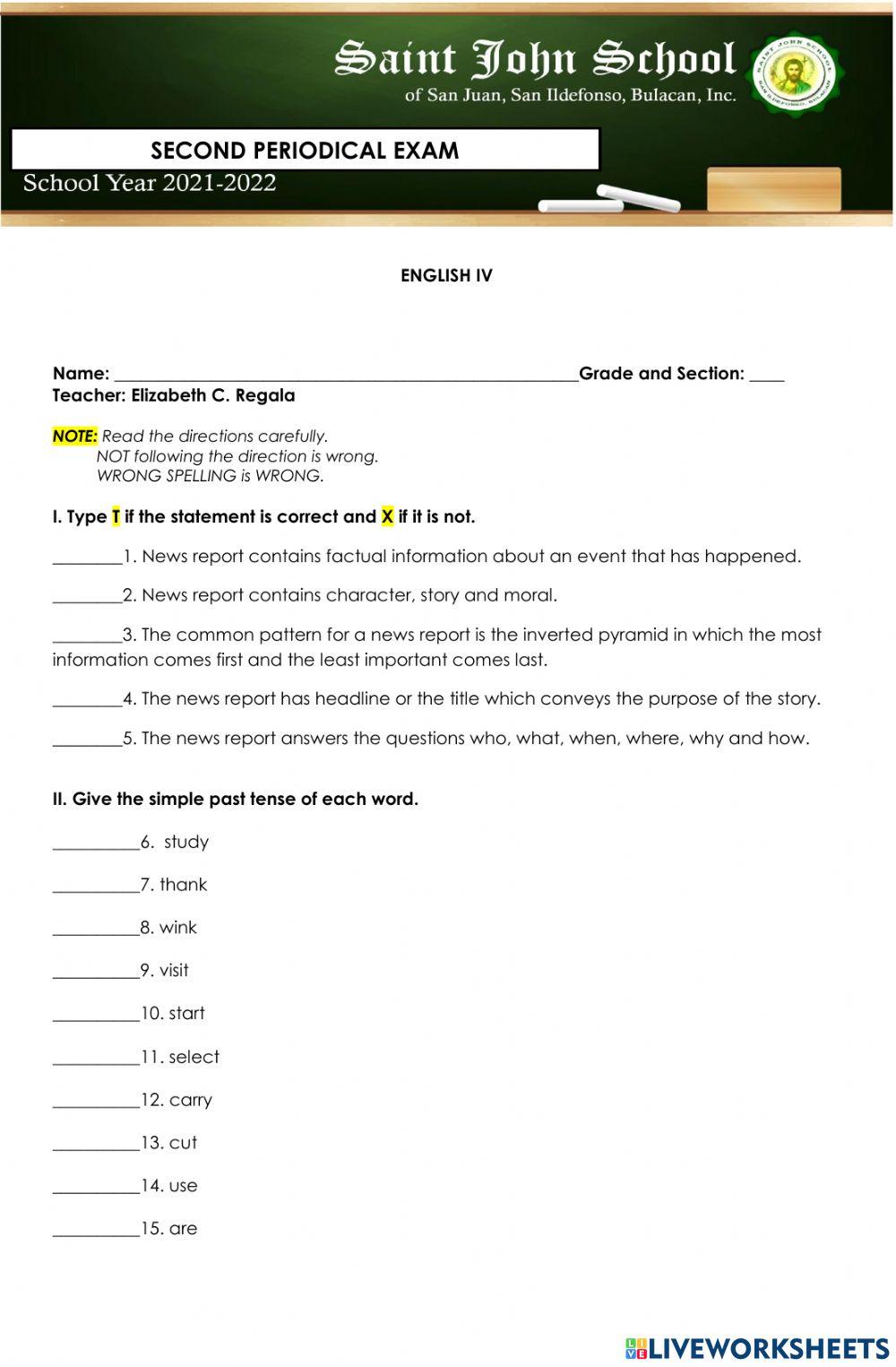 Second Periodical Exam in English IV