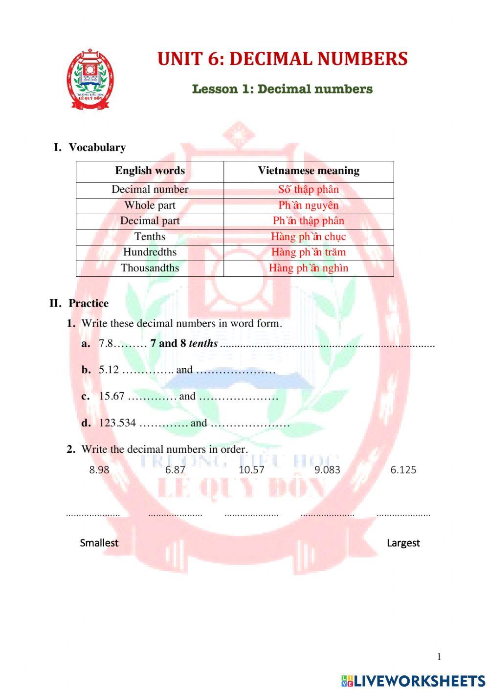 Math 5-U6L1-Decimal numbers