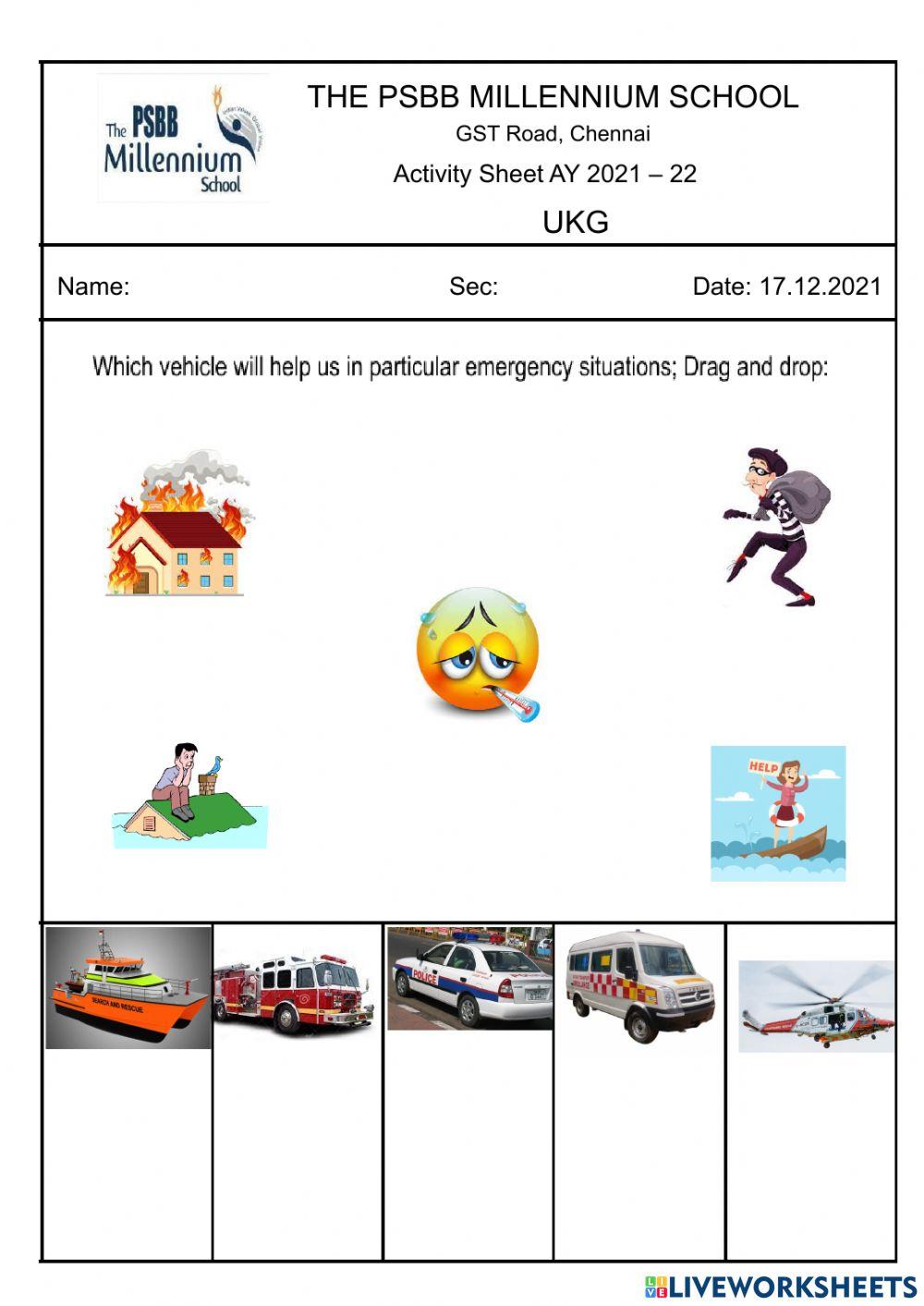 Emergency Vehicle Live Worksheet