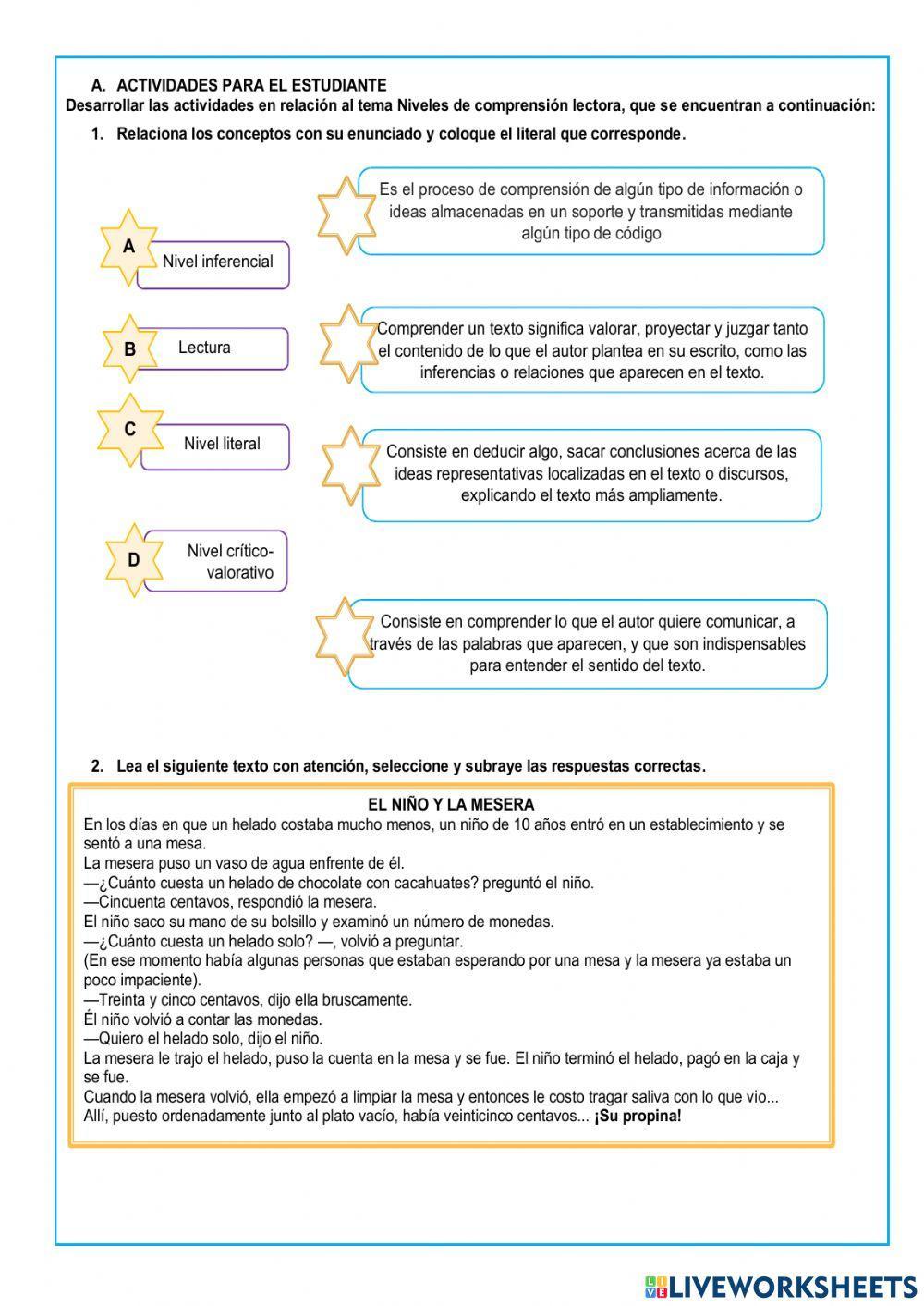 Niveles de comprensión lectora