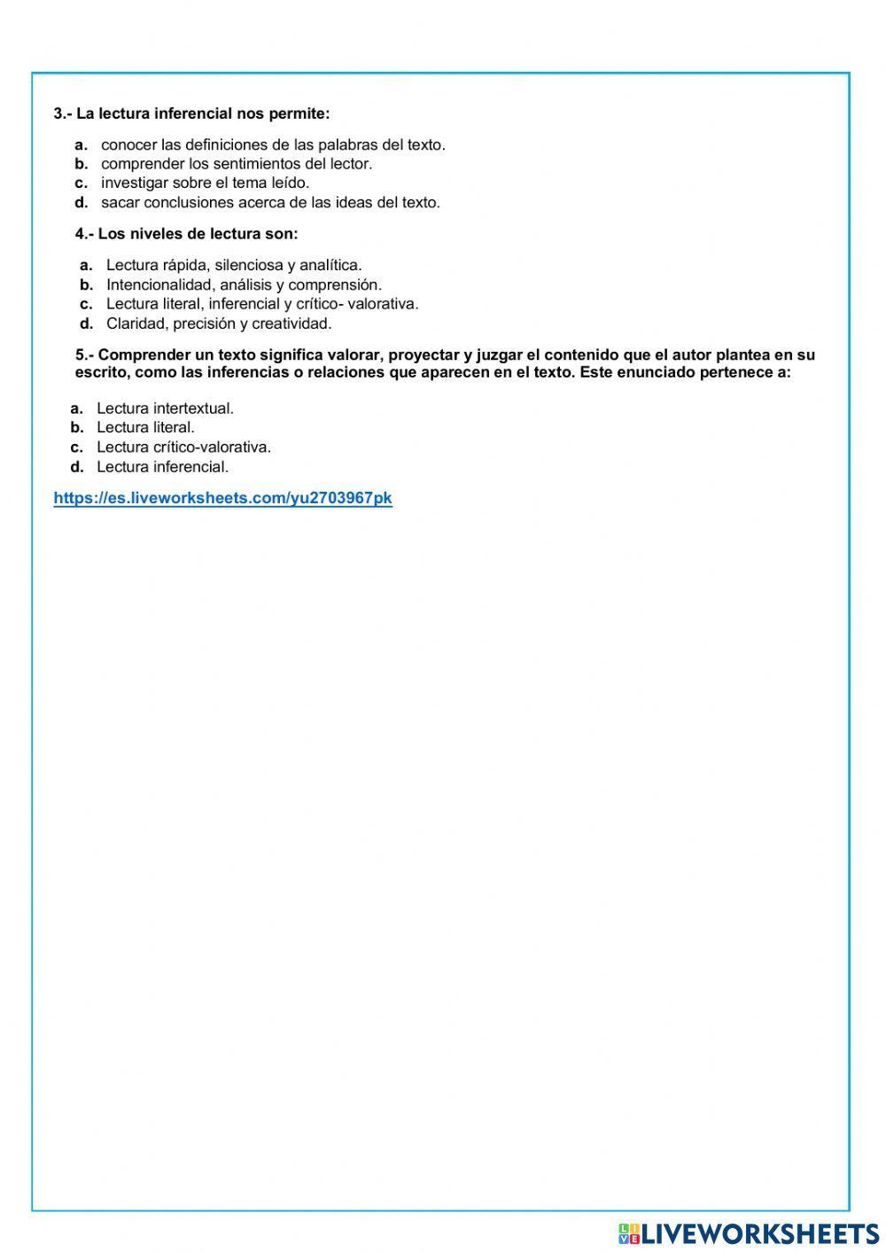 Niveles de comprensión lectora