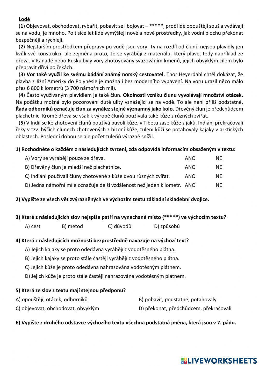 Práce s textem - Lodě