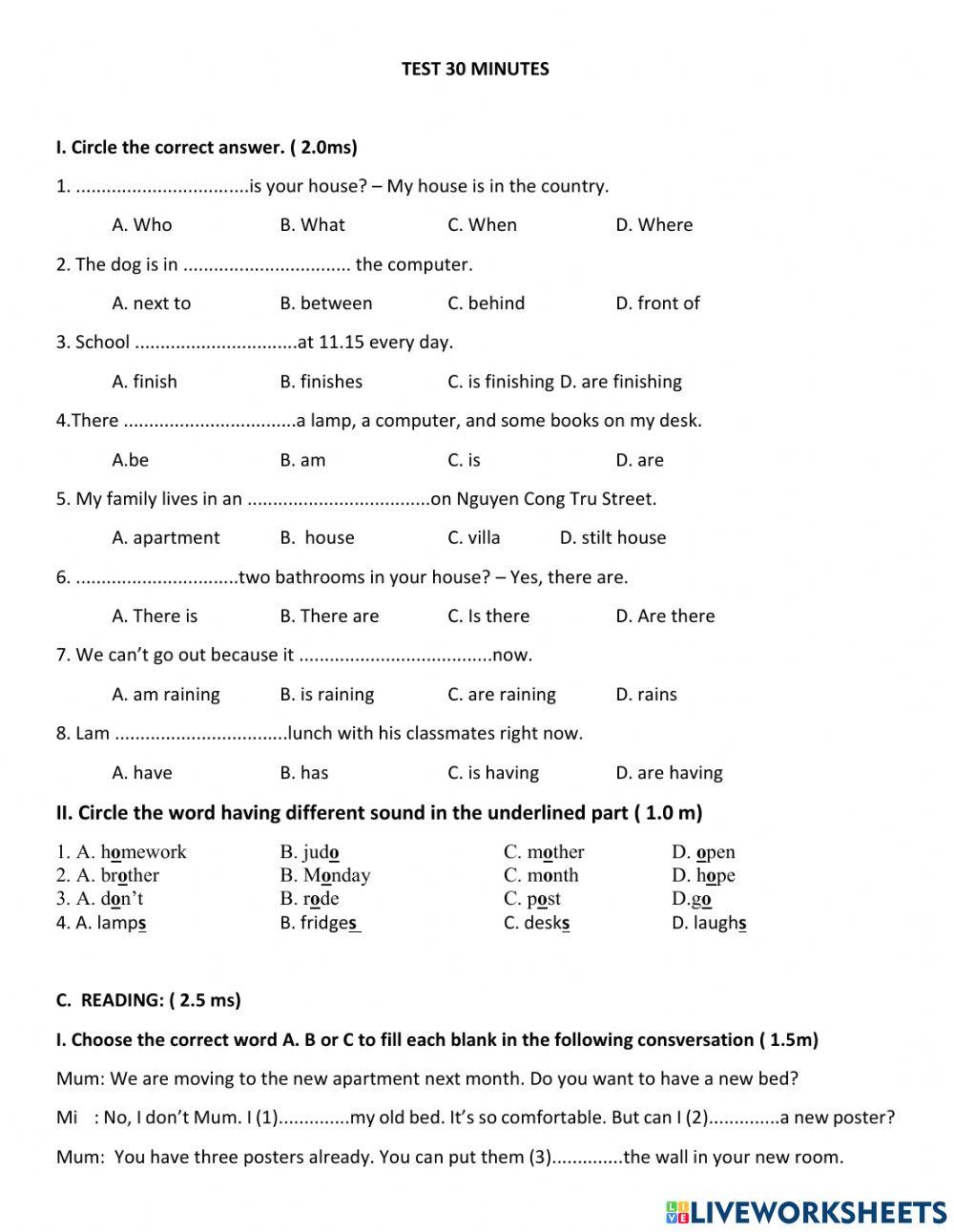 1st semester test English 7