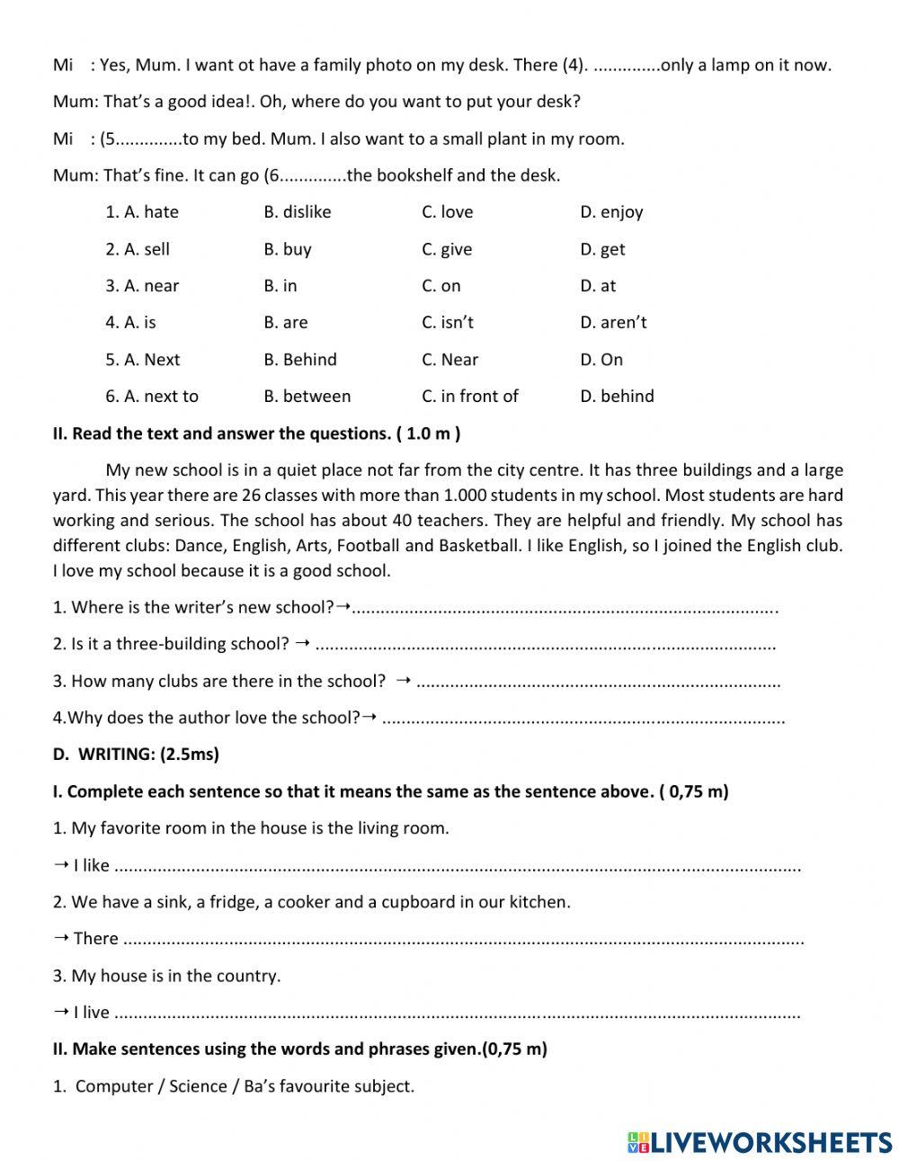 1st semester test English 7