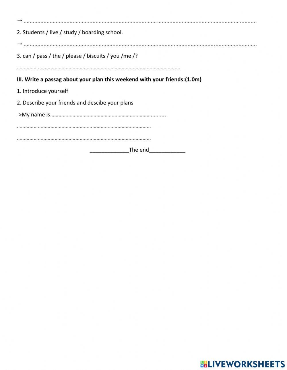 1st semester test English 7