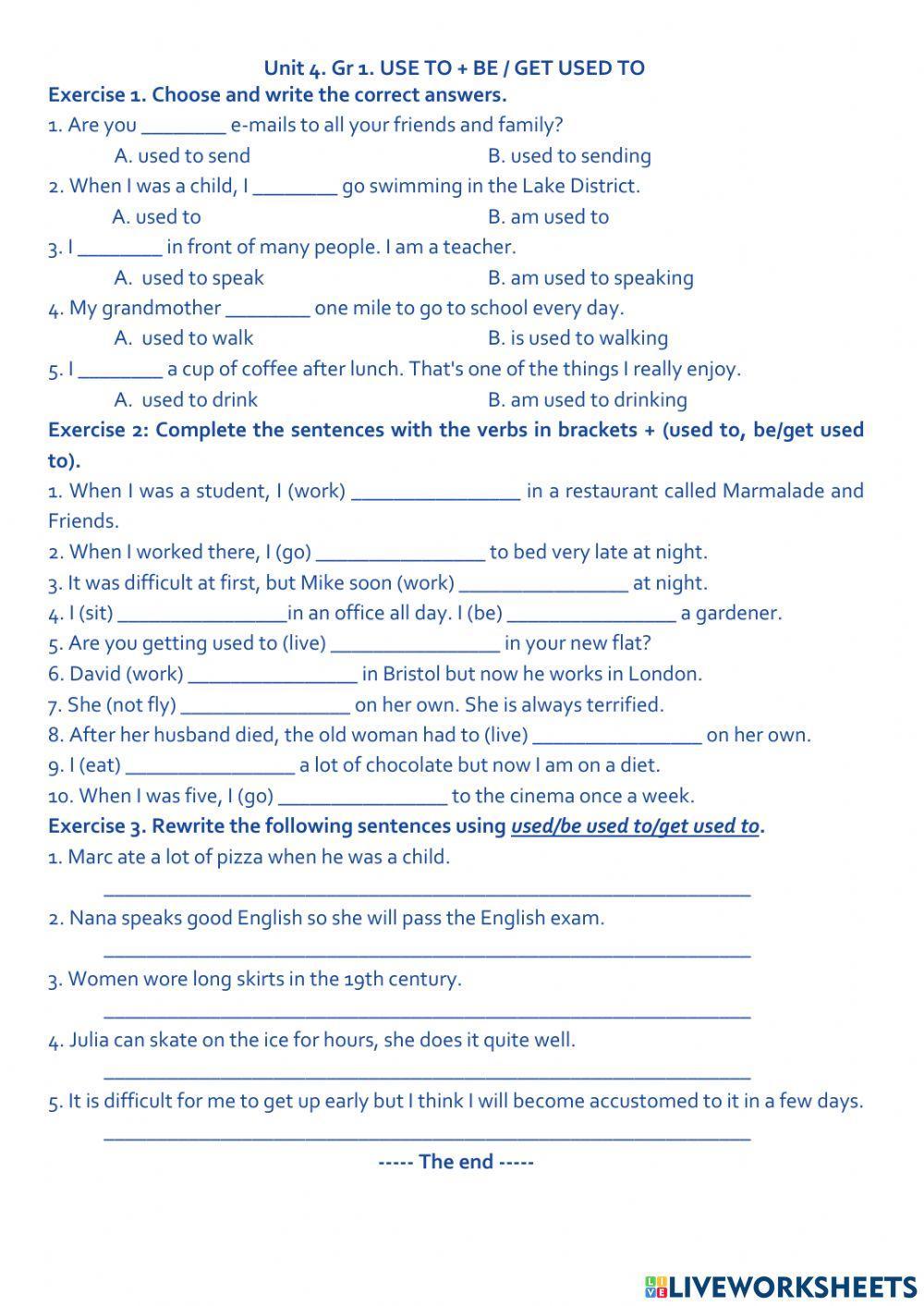 E9. Unit 4.Gr 1 - Used to vs Get- Be used to