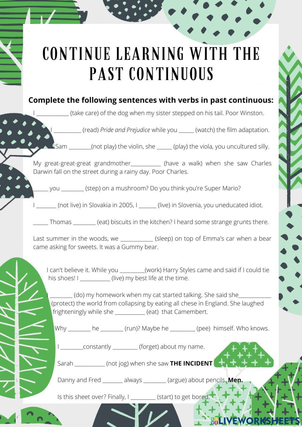 Continue learning with the past continuous