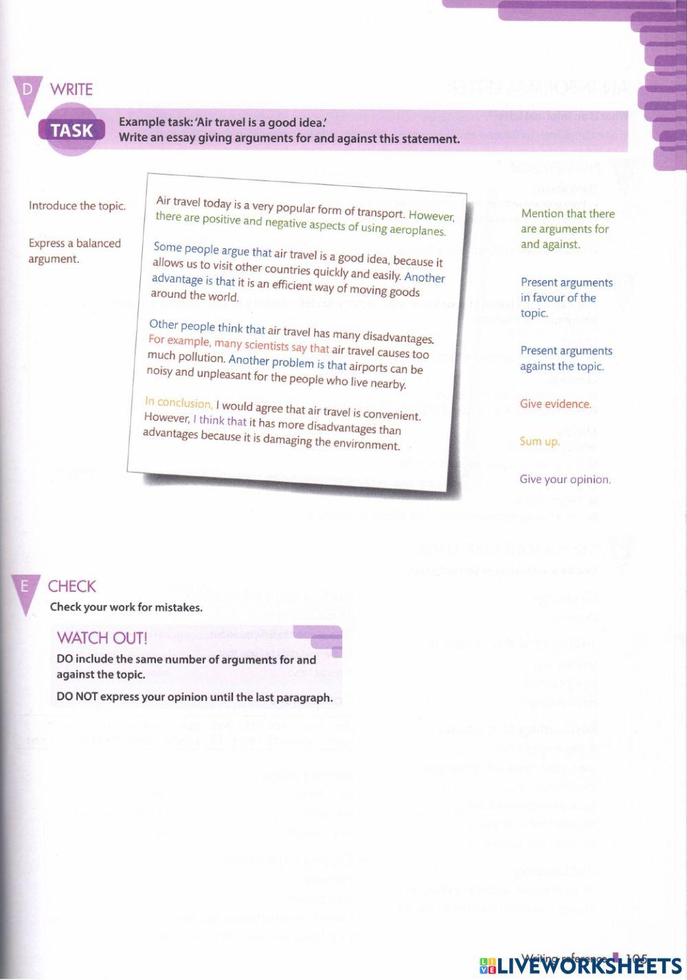 A for and against essay