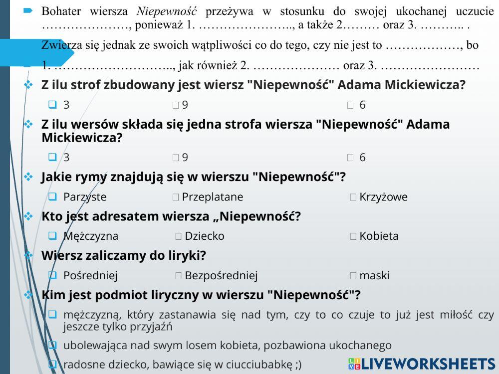 Adam Mickiewicz -Niepewność-