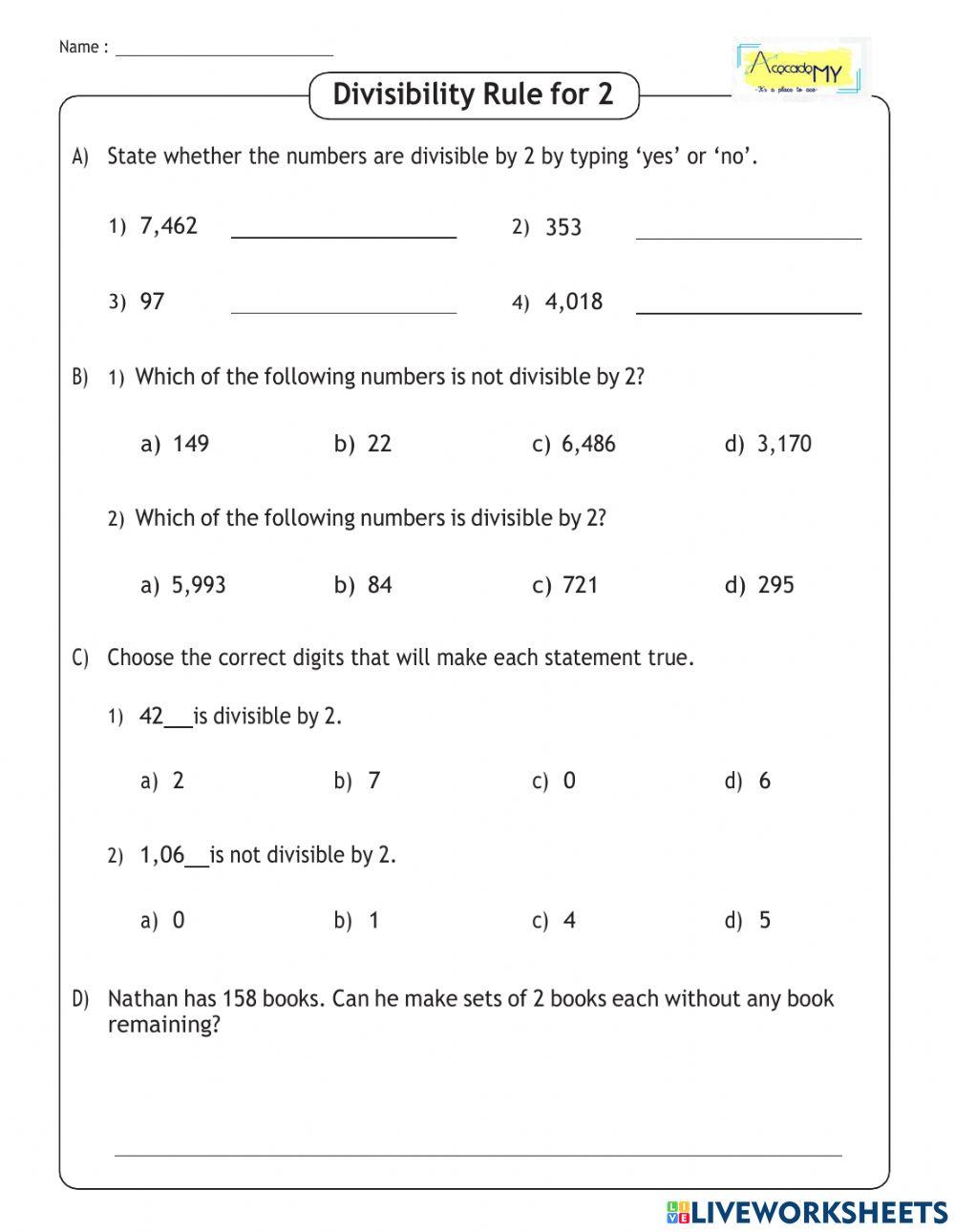 Divisibility Rules 2 worksheet | Live Worksheets divisibility-rules-2-worksheet-live-worksheets