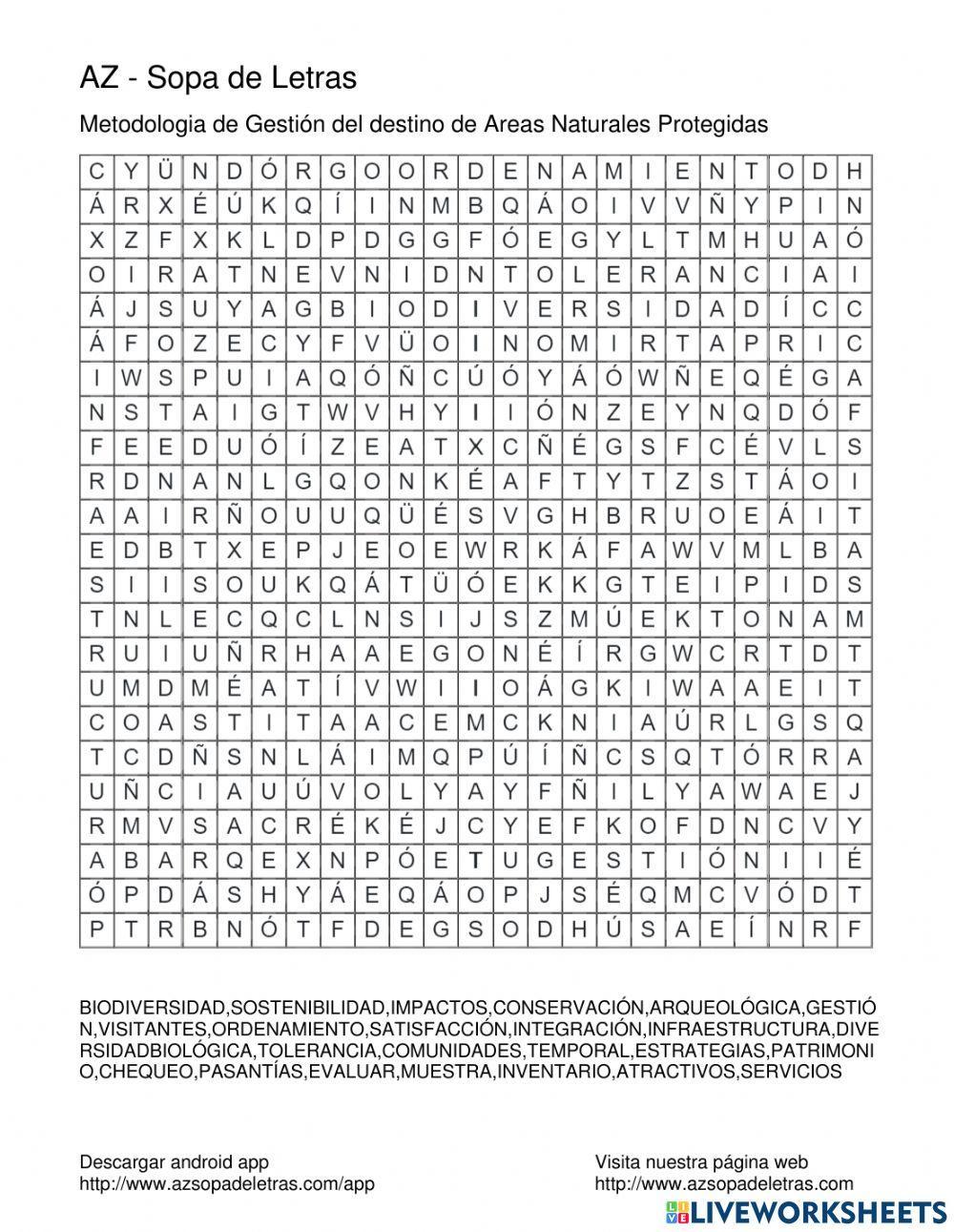 Juego de palabras Areas Naturales Protegidas