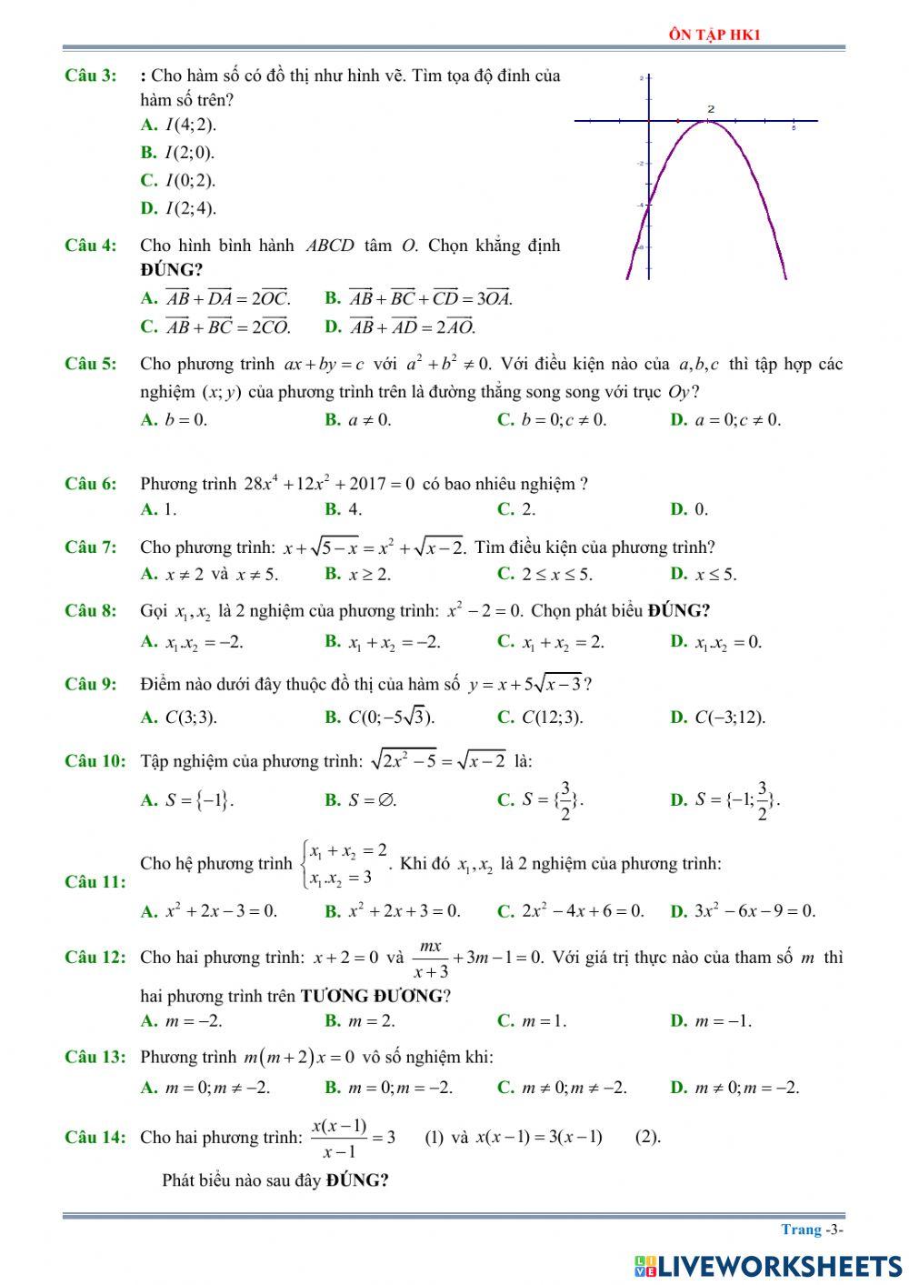 Ôn tập thi hk1 - toán - phần 2