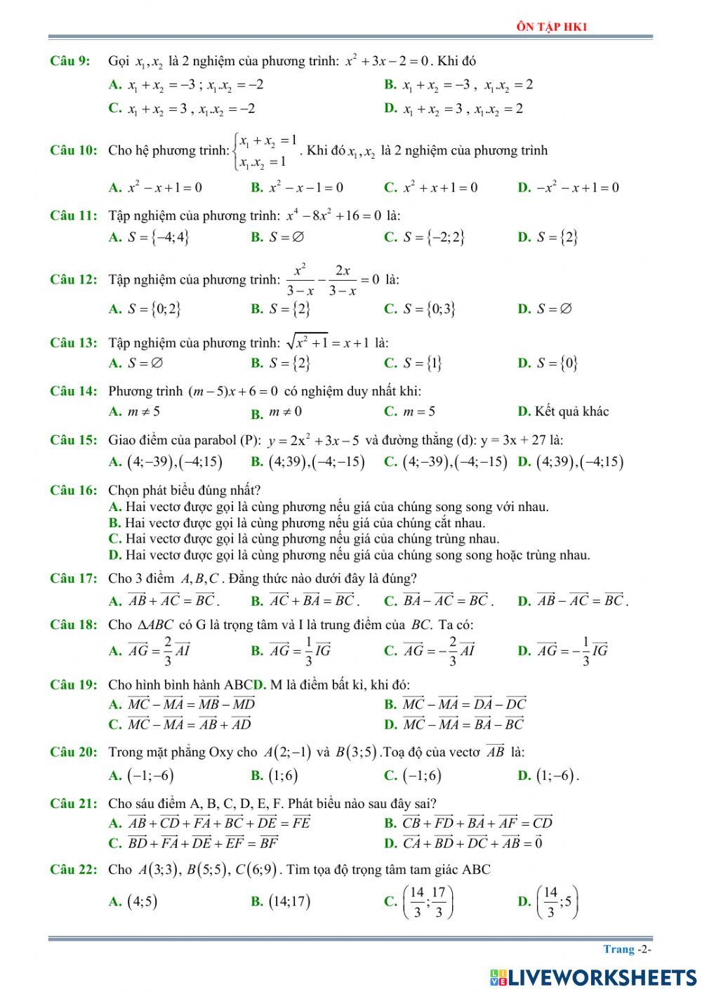 Ôn tập toán hk1 - lớp 10 - phần 3.2