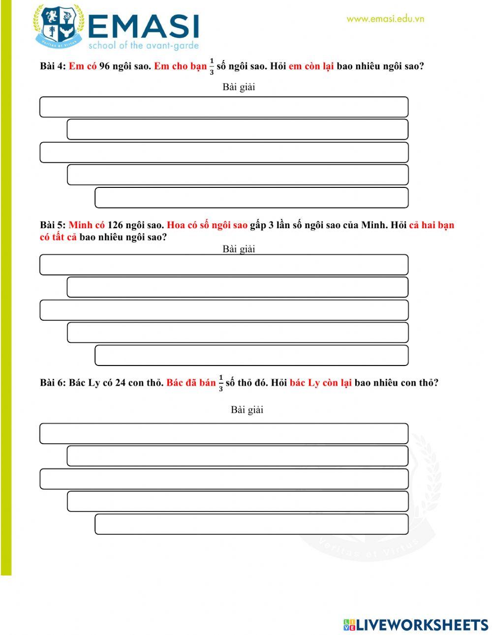 Ôn giải toán bằng hai phép tính