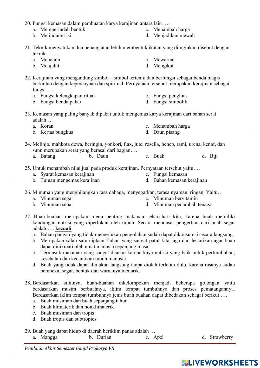 Pas ganjil prakarya kls-7