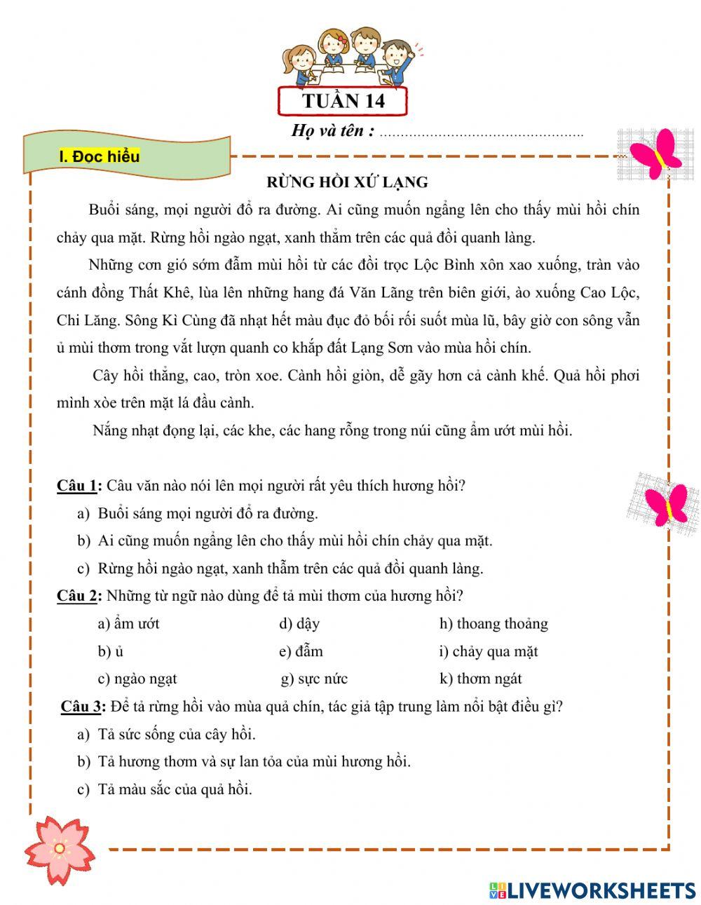 Phiếu Tiếng Việt tuần 14