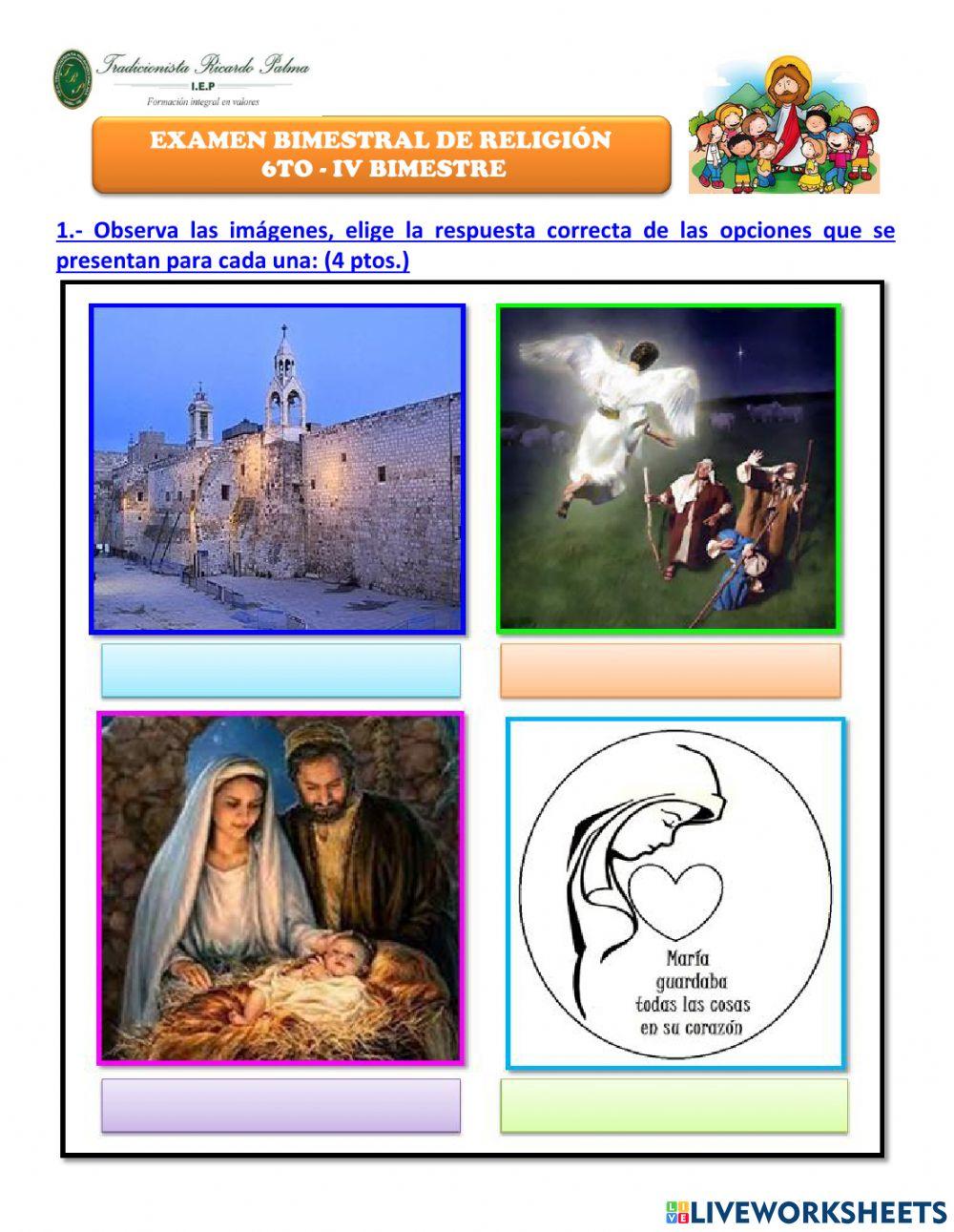 Examen de religión iv bimestre