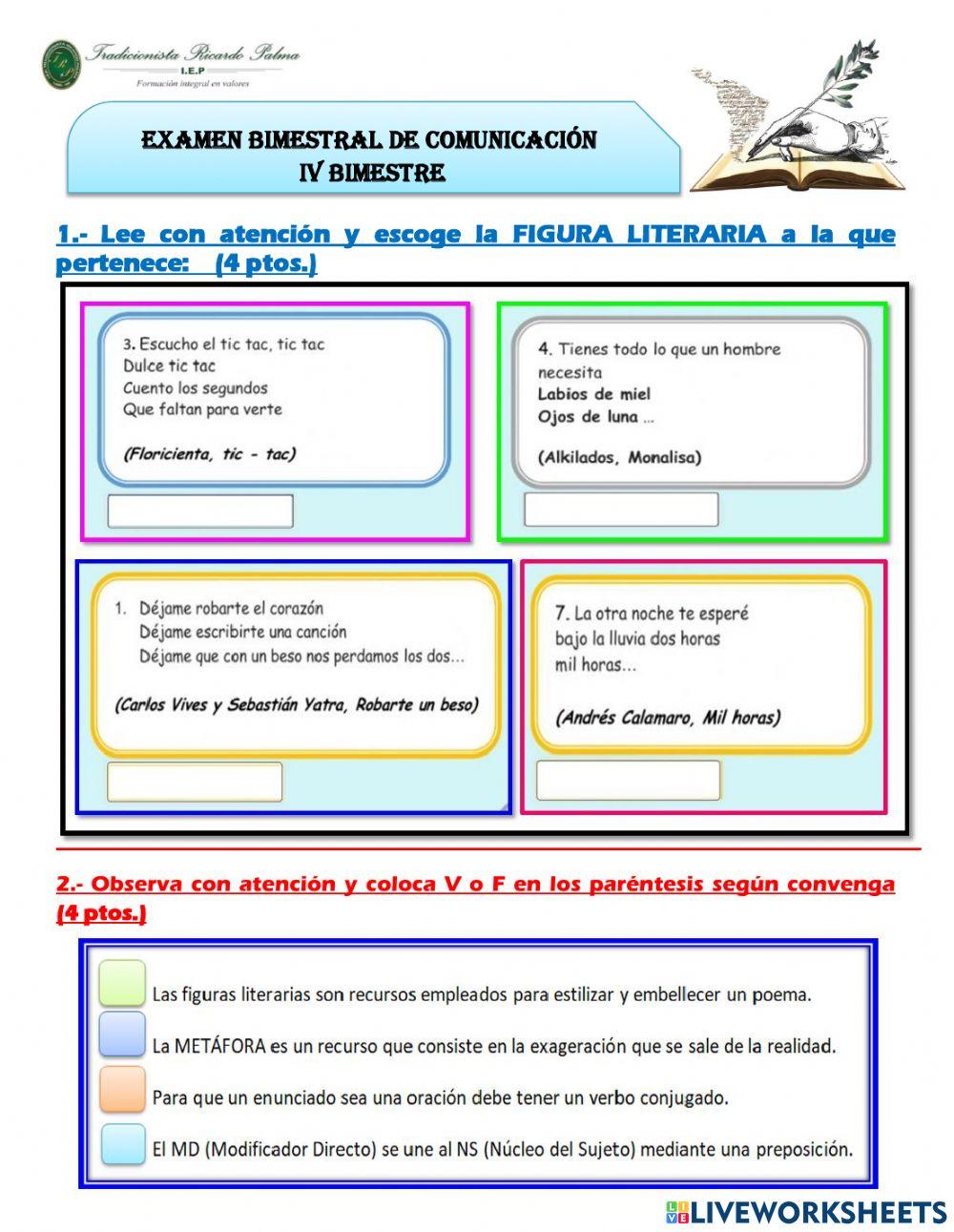 Examen de comunicación iv bimestre