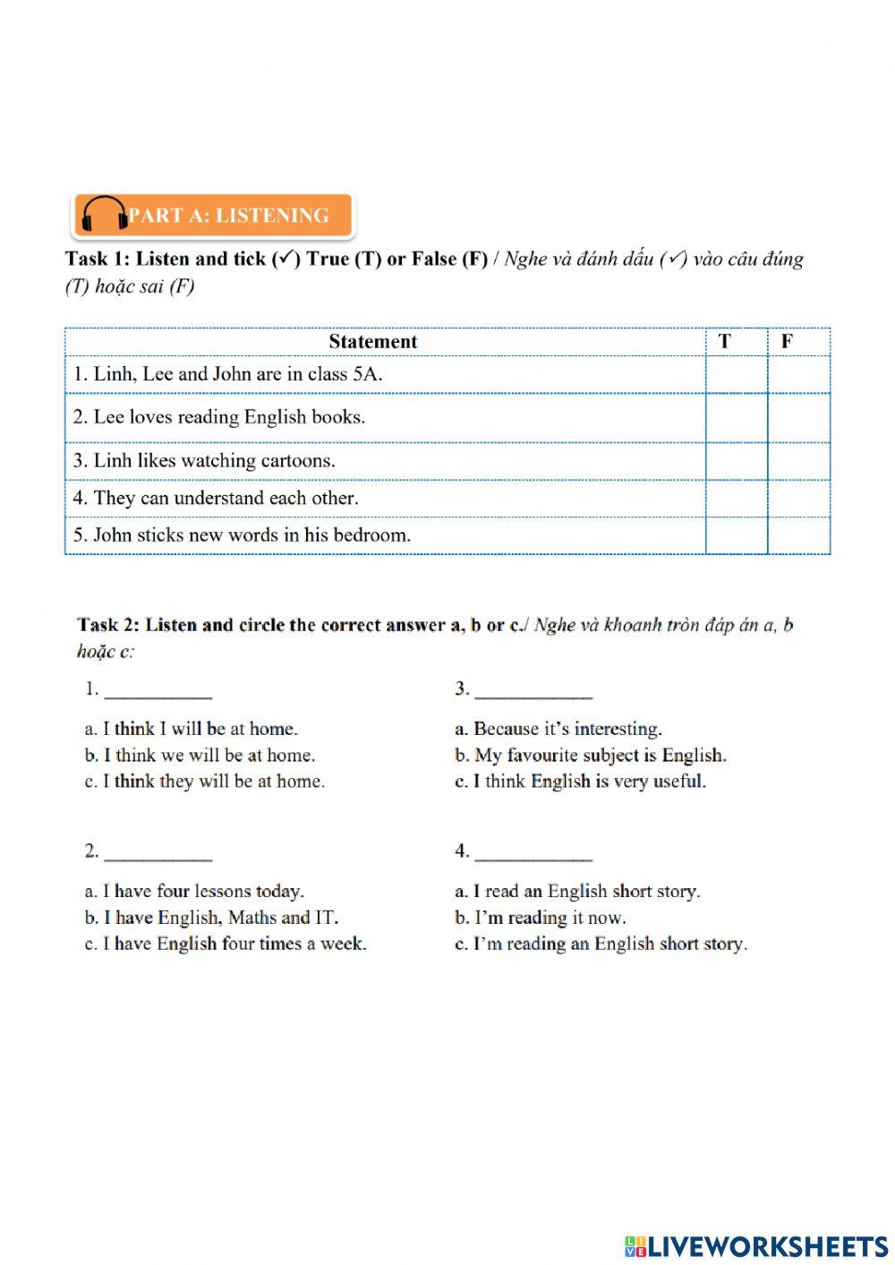 Grade 5 - Listening Term Test