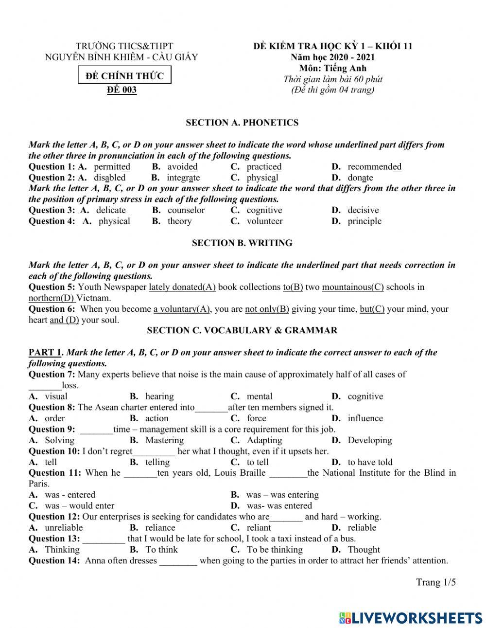 Revision for the first term Test
