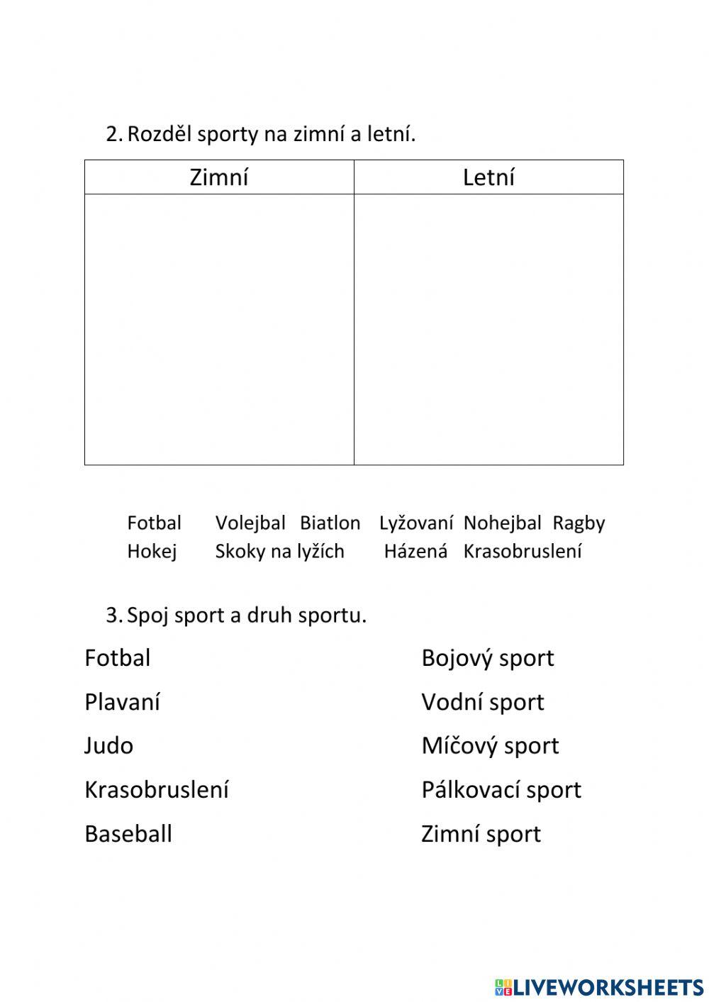 Pracovní list - Sporty