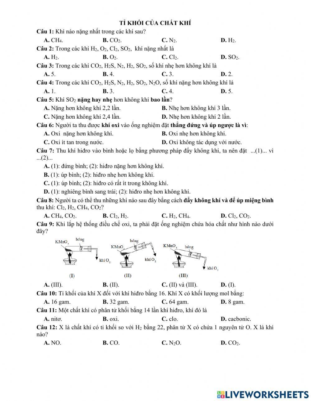 Tỉ khối của chất khí