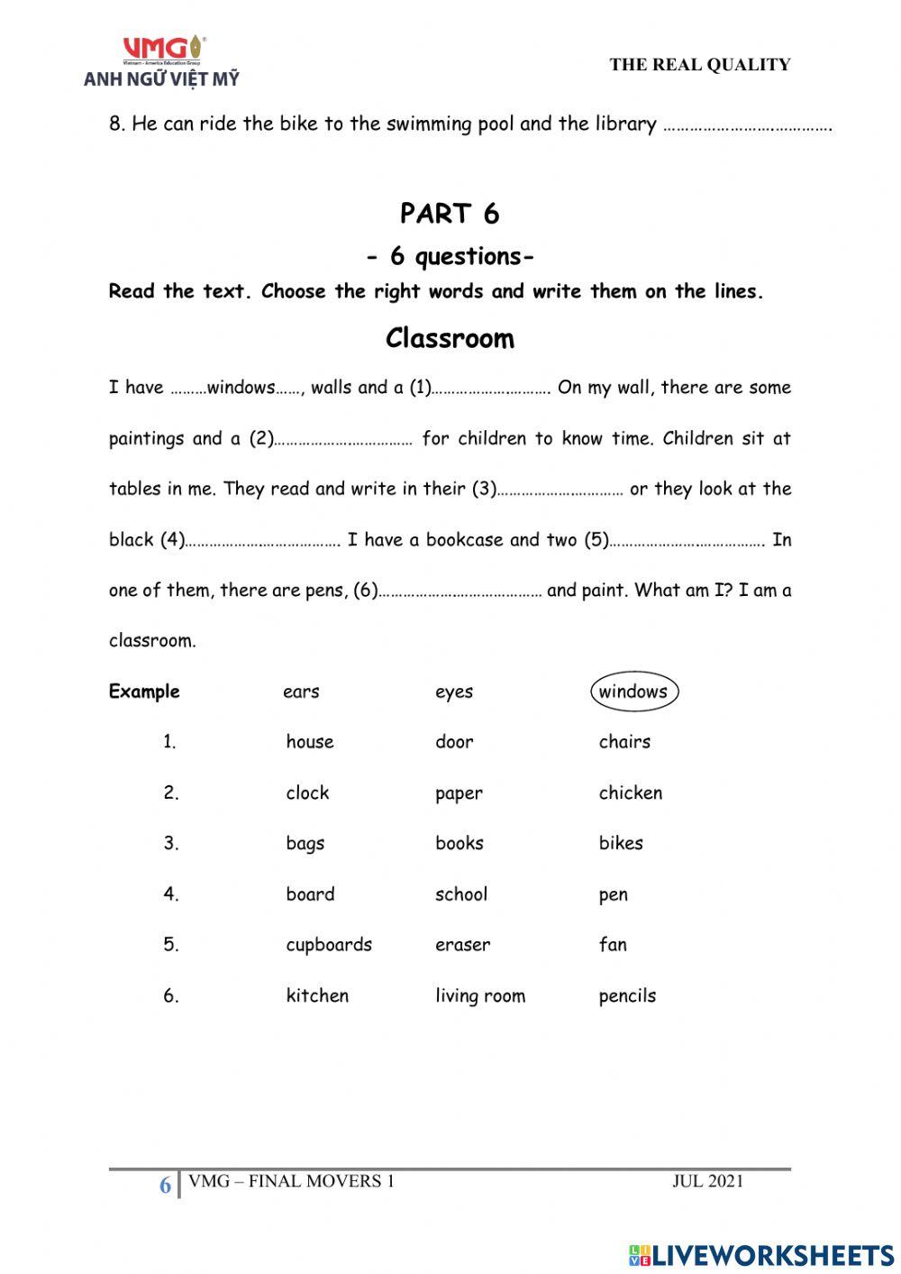 Movers 1 - Final - Reading and Writing