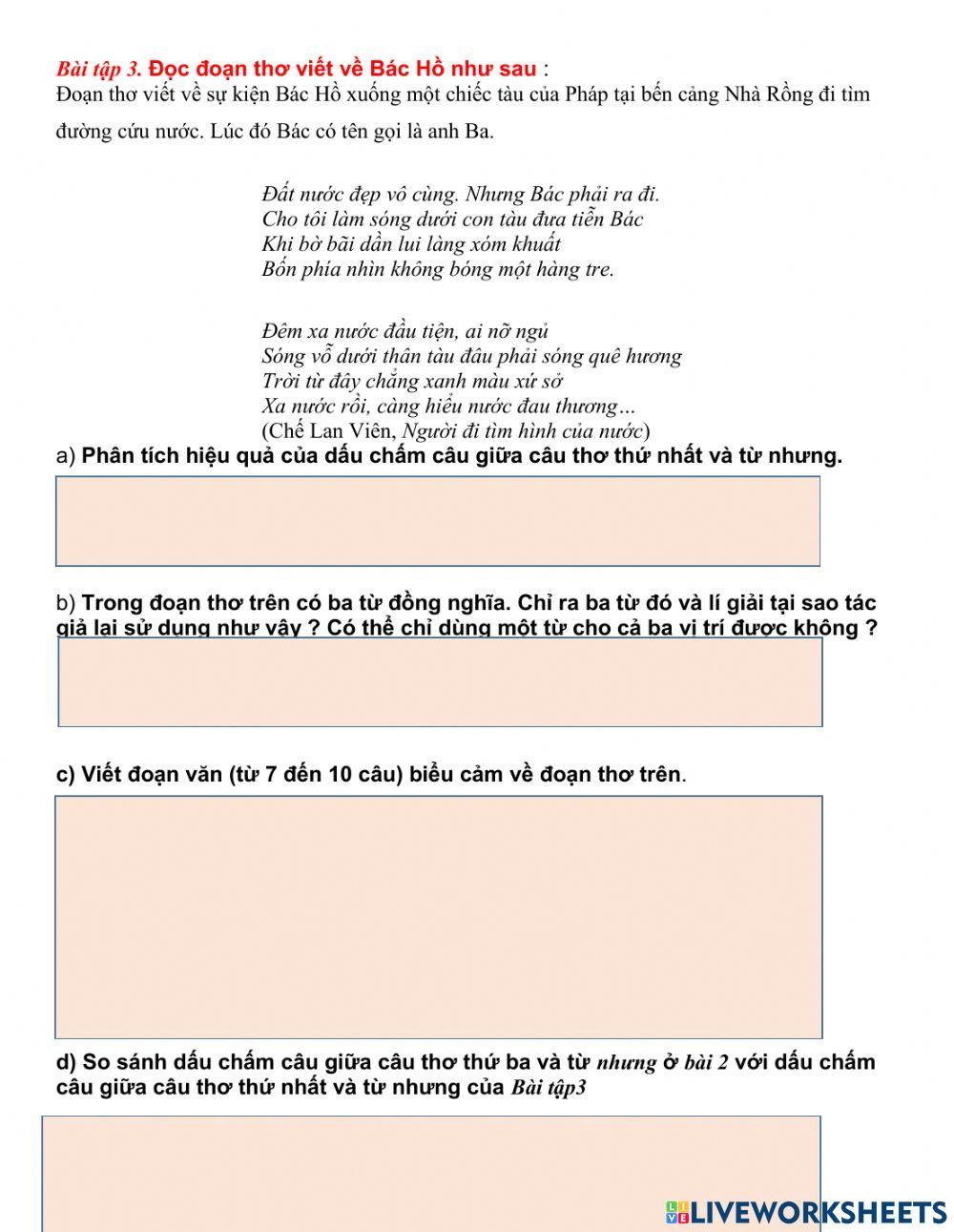 Bài tập cảm thụ văn