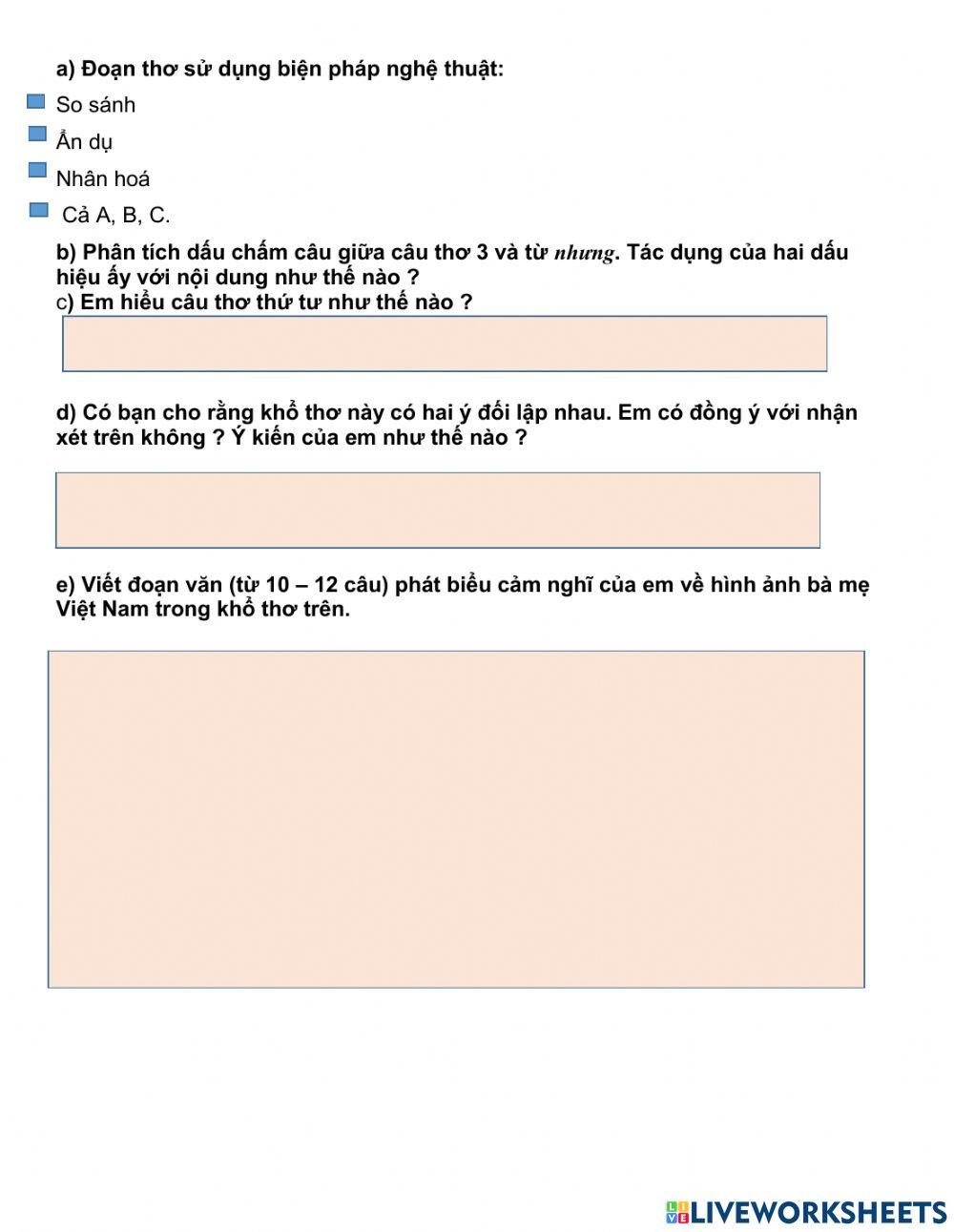 Bài tập cảm thụ văn học