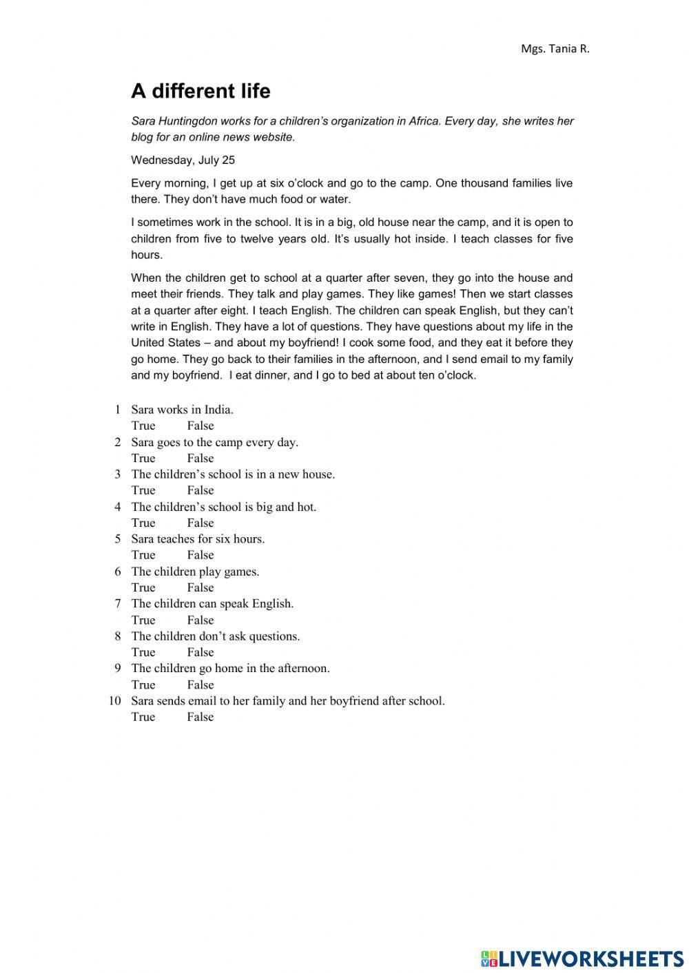 American english file starter unit 7 test